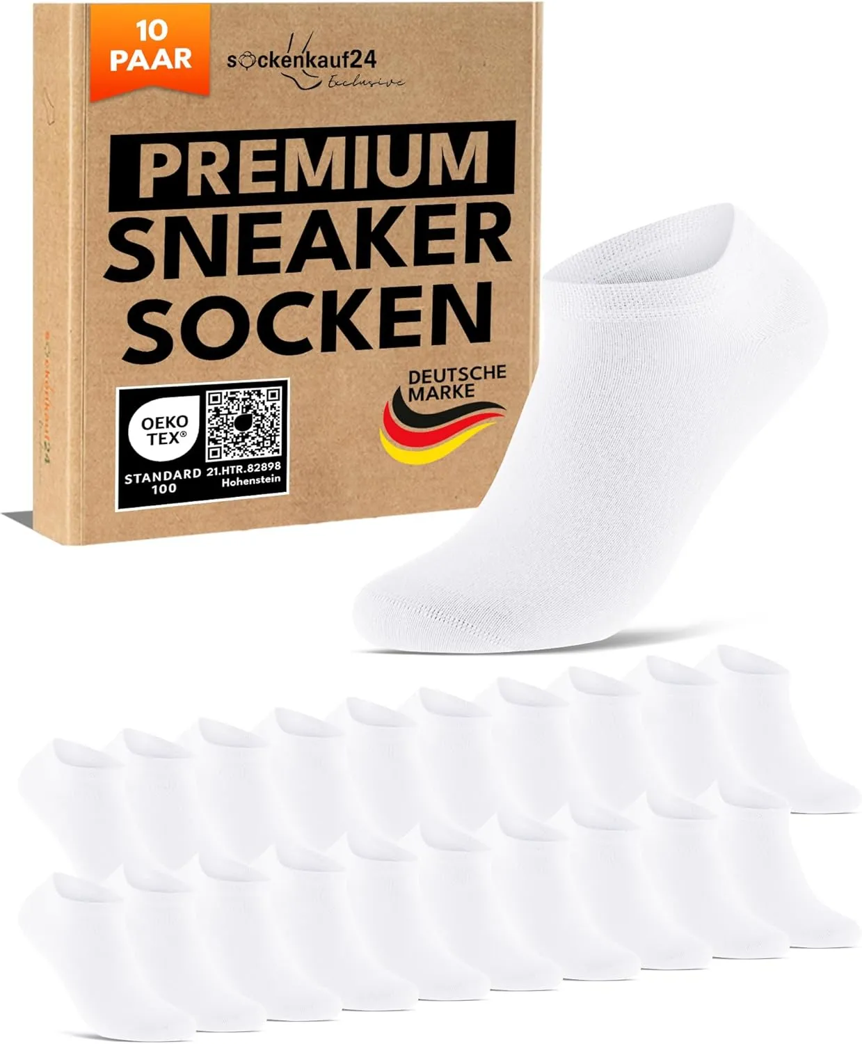 10 Paar Premium Sneaker Socken Herren & Damen aus gekämmter Baumwolle mit Komfortbund ohne drückende Naht