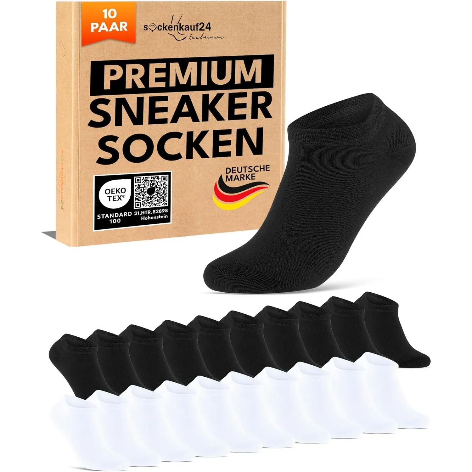10 Paar Premium Sneaker Socken Herren & Damen aus gekämmter Baumwolle mit Komfortbund ohne drückende Naht