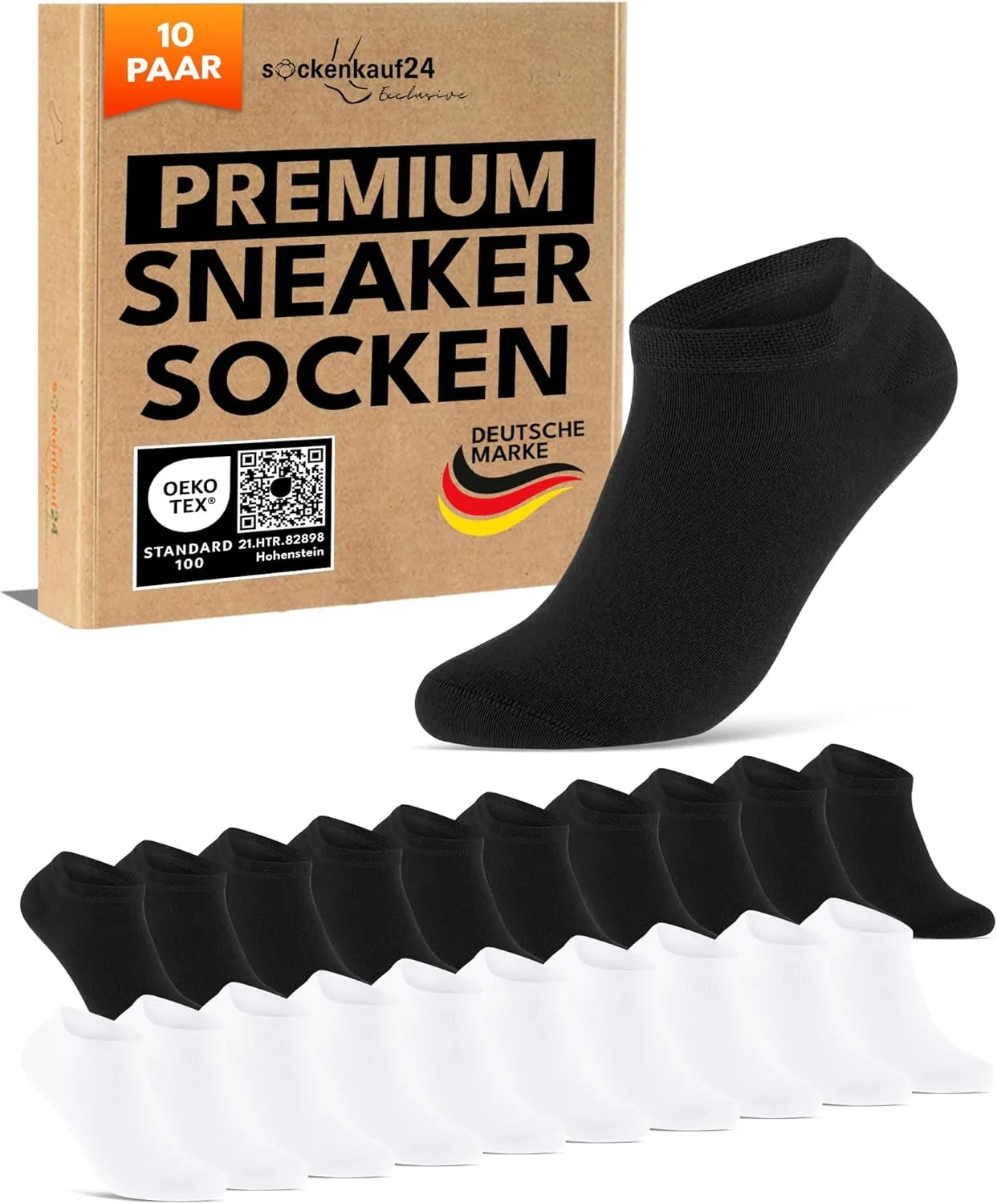 10 Paar Premium Sneaker Socken Herren & Damen aus gekämmter Baumwolle mit Komfortbund ohne drückende Naht