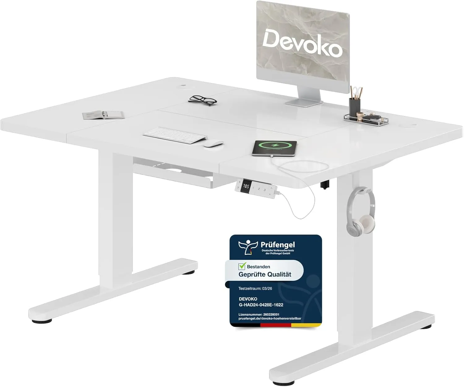 Devoko Höhenverstellbarer Schreibtisch 120x80cm mit Typ-C Ladeanschluss, Schreibtisch Höhenverstellbar Elektrisch, Mobi…