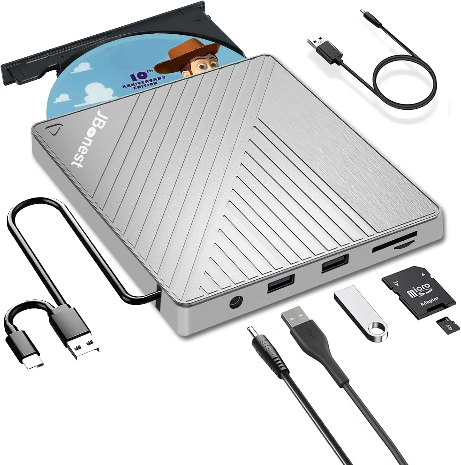 Externes CD DVD Laufwerk USB 3.0 Typ-C, Extern mit SD/TF-Kartenleser Portable RW Brenner,Schnelle Datenübertragung für Laptop,Desktop,MacBook,Win11/10/8/7/XP, Linux,Mac OS,Vista