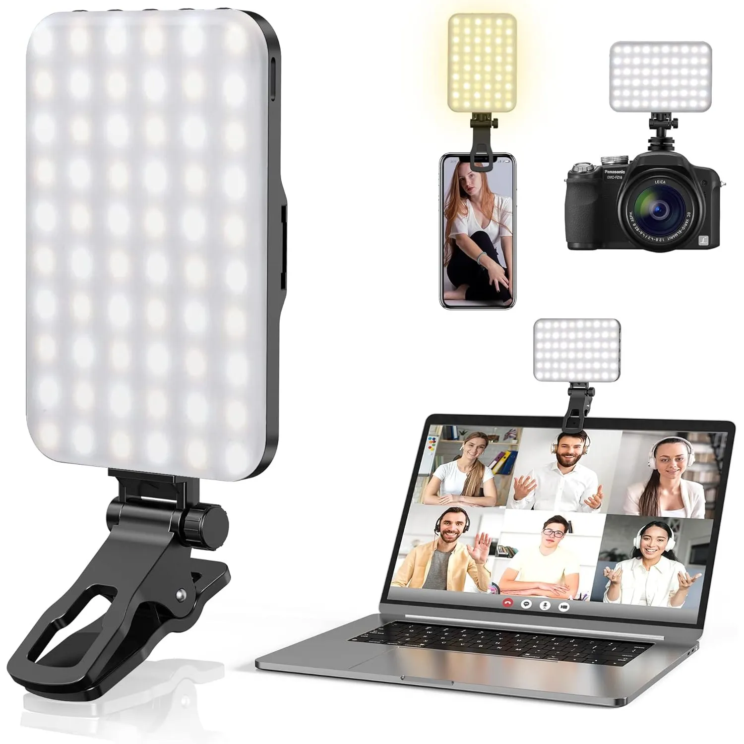 Selfie-Licht, 60 LED 2200mAh wiederaufladbares Handy-Fülllicht 7 Modi, 10-stufige Helligkeit, tragbares Clip-On-Licht f…