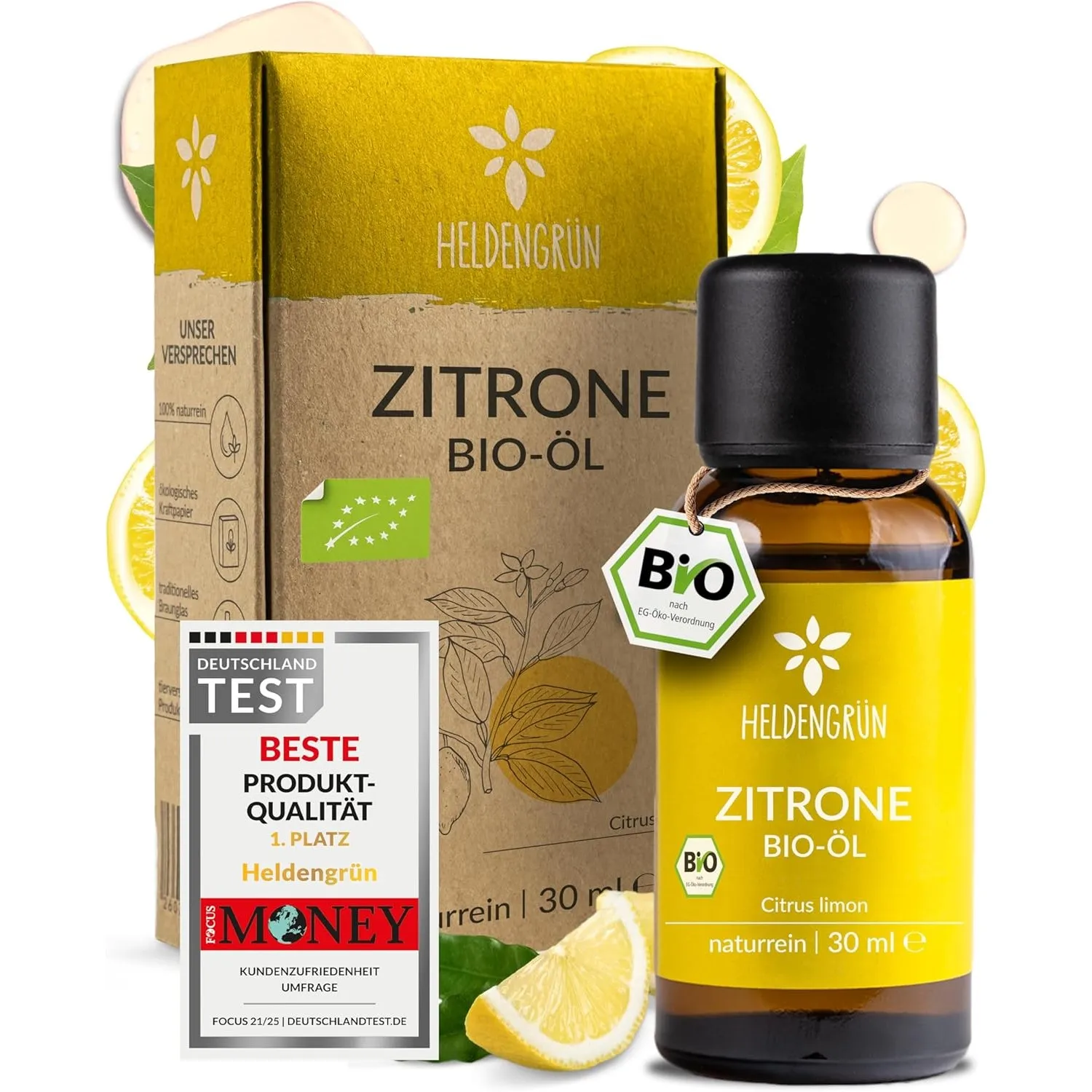 Heldengrün® BIO Zitronenöl [100% NATURREIN] aus Italien zum Verzehr 30 ml