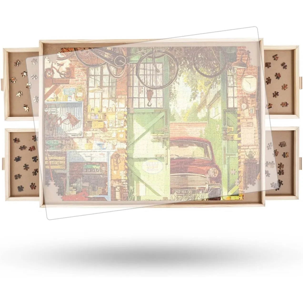 1500 Stück Drehbares Puzzlebrett mit Schubladen und Abdeckung, 83 x 62 cm Tragbarer Holz-Puzzletisch für Erwachsene, La…
