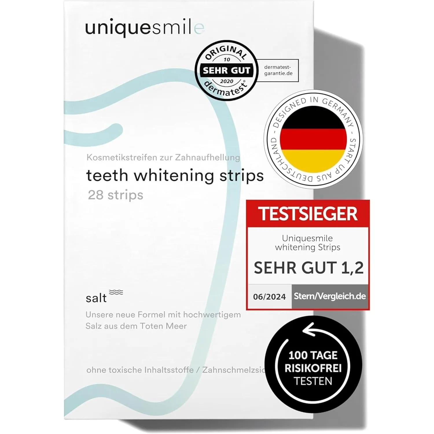 Uniquesmile Zahnaufhellungsstreifen Testsieger 2024 – Whitening Strips ohne Peroxid – Zahnbleaching schonend zum Zahnsc…