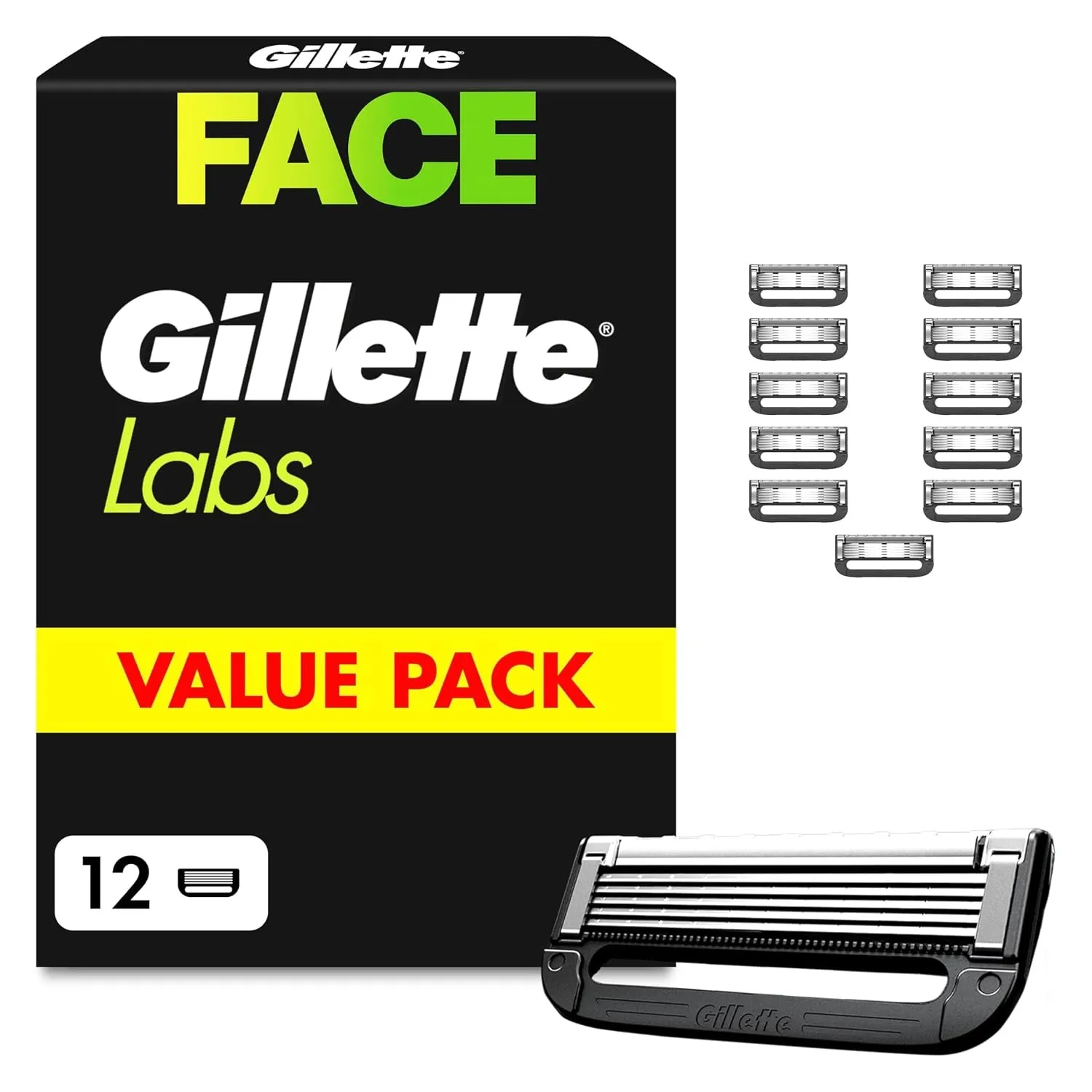 Gillette Labs Rasierklingen Herren, 12 Original Ersatzklingen, Schwarz