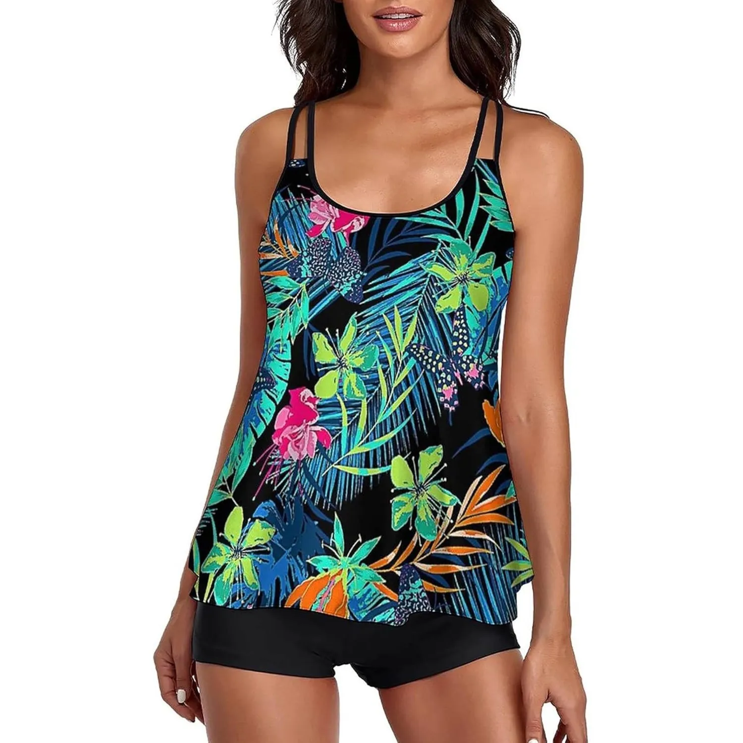 wihnsinop Tankini Damen Bauchweg Bademode Set Freizeit Badeanzug Tankinis Zweiteiler Sets Sommer Elegant Badeanzüge für…