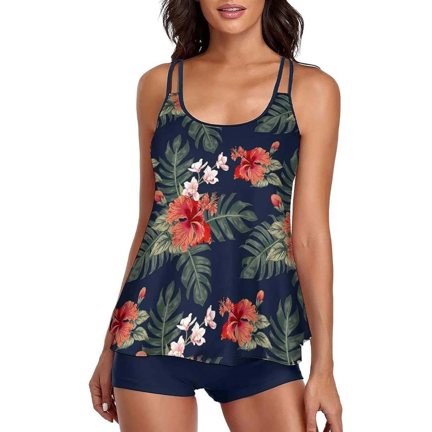 wihnsinop Tankini Damen Bauchweg Bademode Set Freizeit Badeanzug Tankinis Zweiteiler Sets Sommer Elegant Badeanzüge für…
