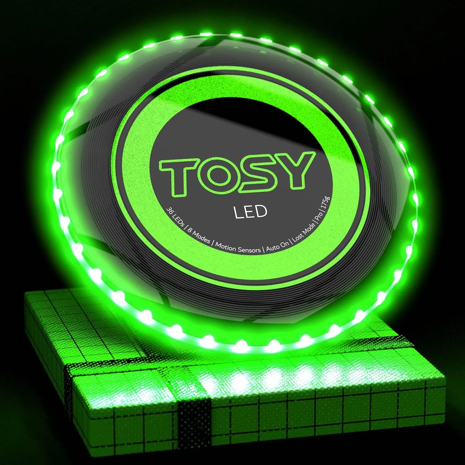 TOSY Flying Disc – 108 RGB-LEDs oder 36 einfarbige LEDs, sehr hell, Smart-Modi, Auto-Aufleuchten, wiederaufladbar, wass…