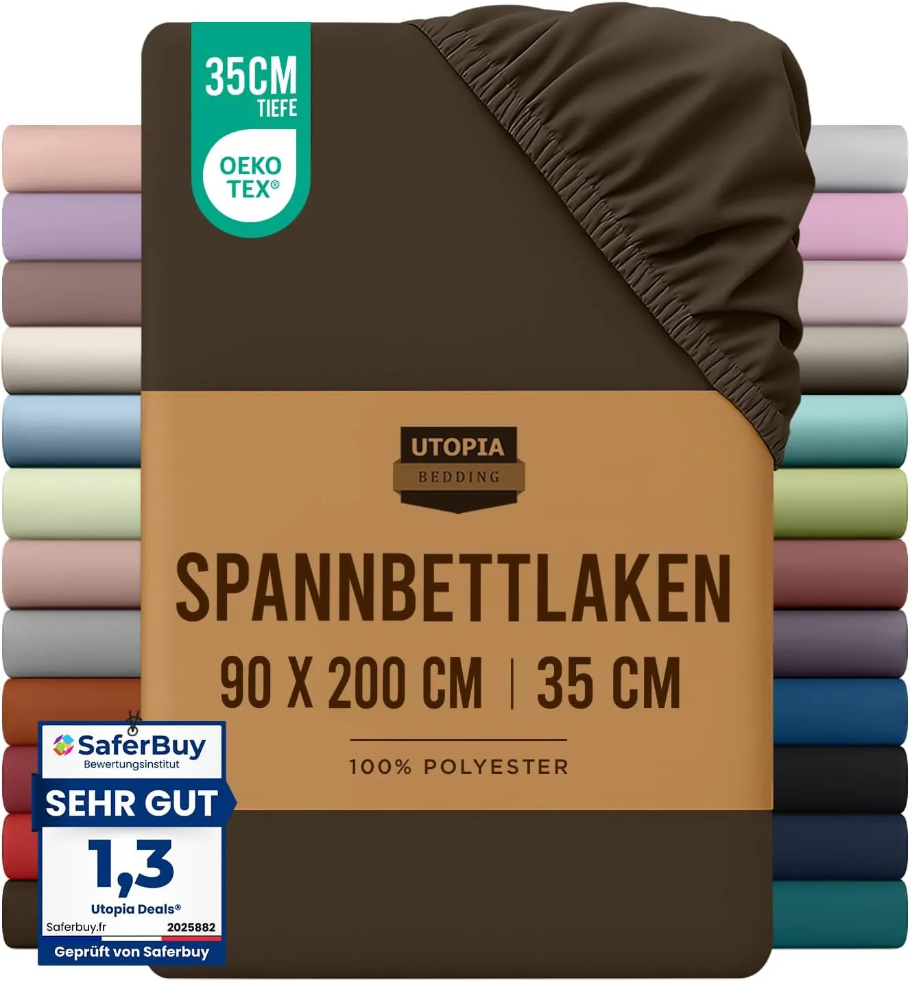 Utopia Bedding - Spannbettlaken 90x200cm - Braun - Gebürstete Mikrofaser Spannbetttuch - 35 cm Tiefe Tasche