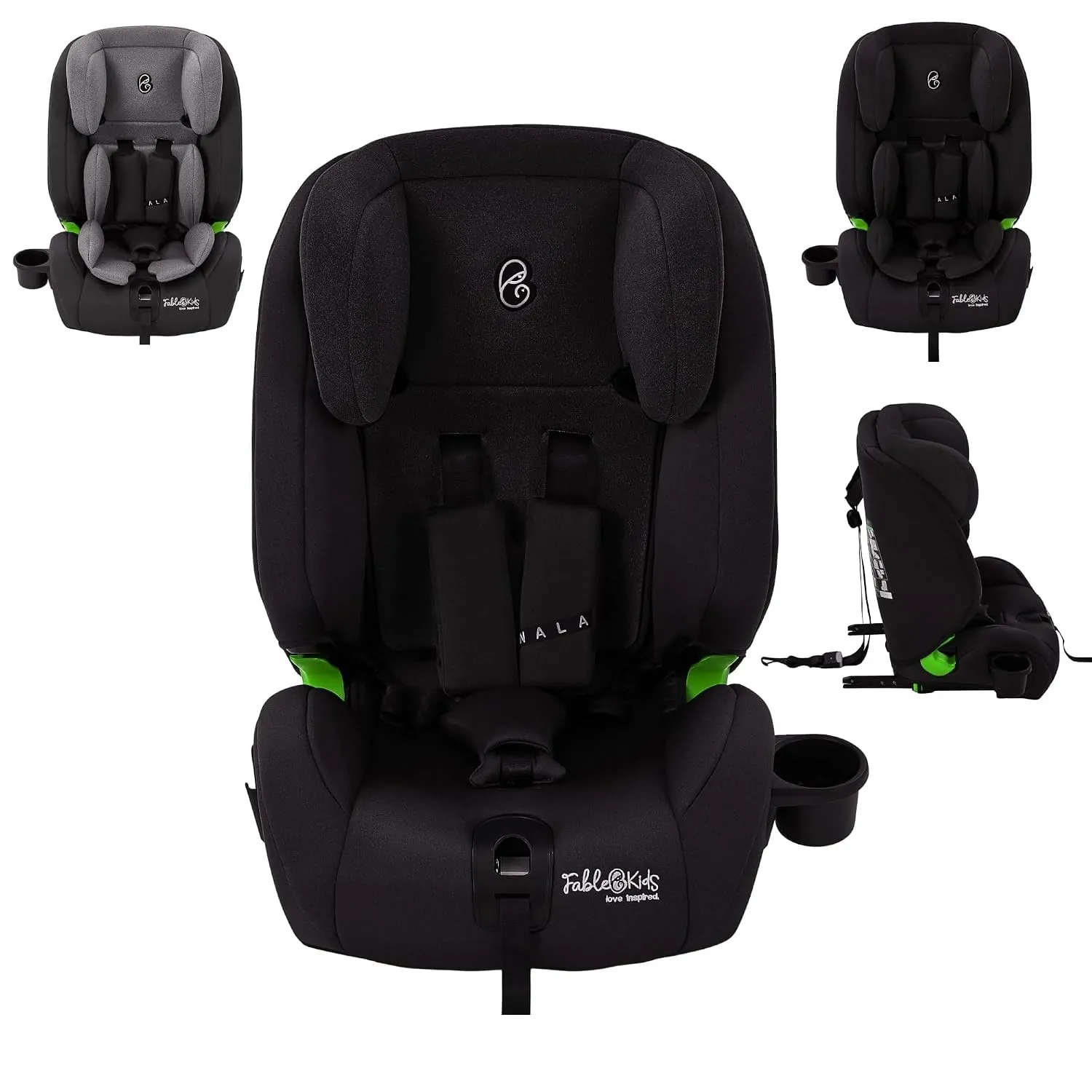 FableKids Kindersitz mit Isofix Schwarz | 76-150 cm | ab 15 Monate | i-Size