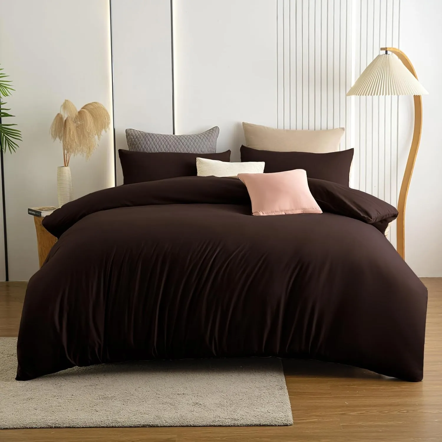 Soifox Bettwäsche 200x200 Braun - weich und angenehm bügelfrei & knitterfrei Bettbezug 200 x 200 Set mit 80x80 cm Kisse…