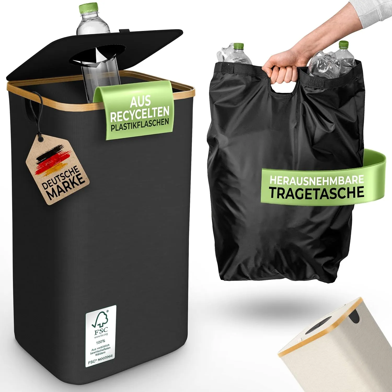 Pfandflaschen Sammelbehälter [INKL. TRAGETASCHE] - Flaschensammler Leergut - PET Flaschen Pfandbehälter - Flaschensammler - Pfandflaschen Aufbewahrung - Pfandbehälter Einwurf - 100 Liter