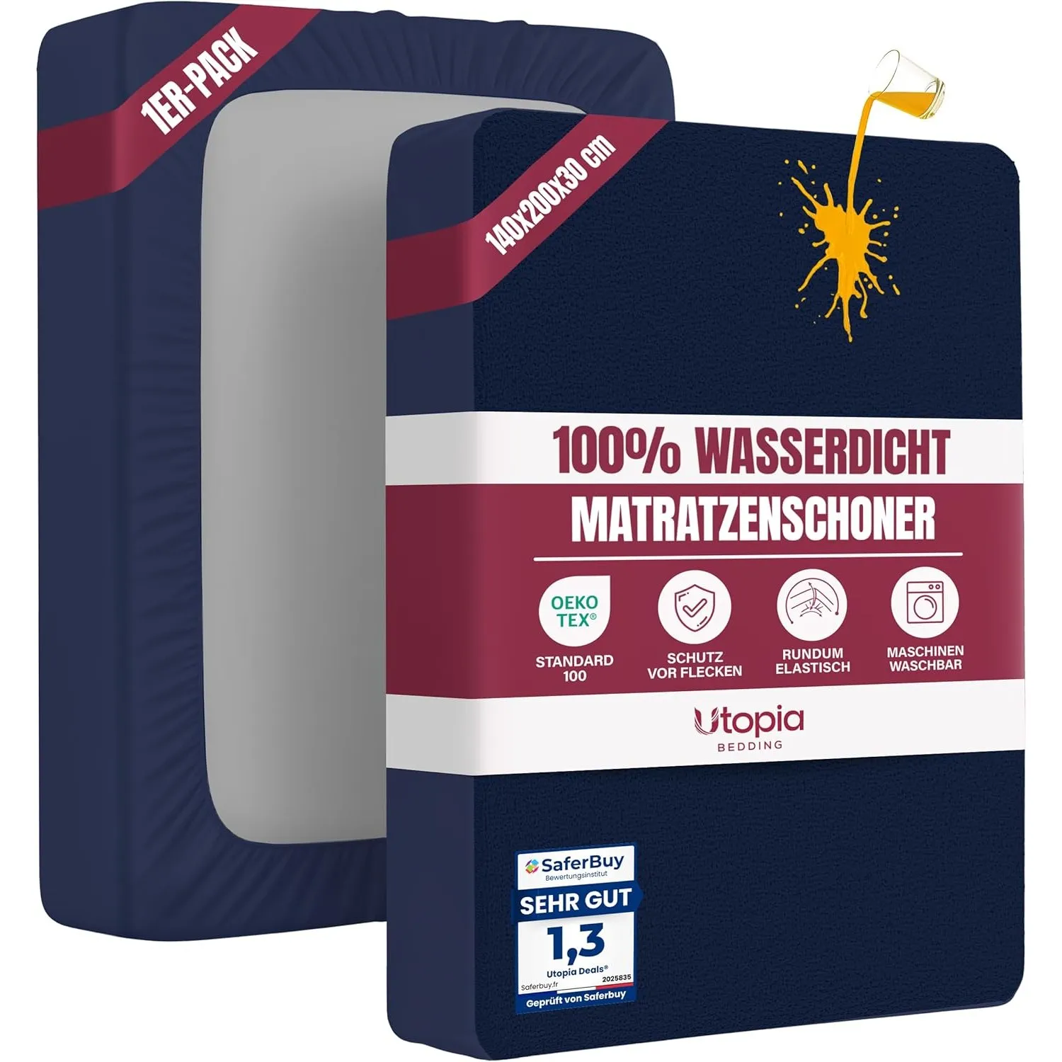 Utopia Bedding Matratzenschoner 140 x 200 x 30 cm Wasserdicht, Oeko-TEX Zertifiziert Matratzenauflage Atmungsaktive, Ma…