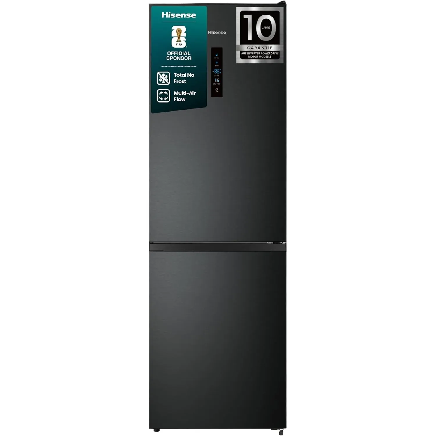 Hisense RB390N4BFC Kühl-Gefrier-Kombination, Total No Frost, Multi Air Flow, LED Display, Gemüsefach, Black Inox, EEK C