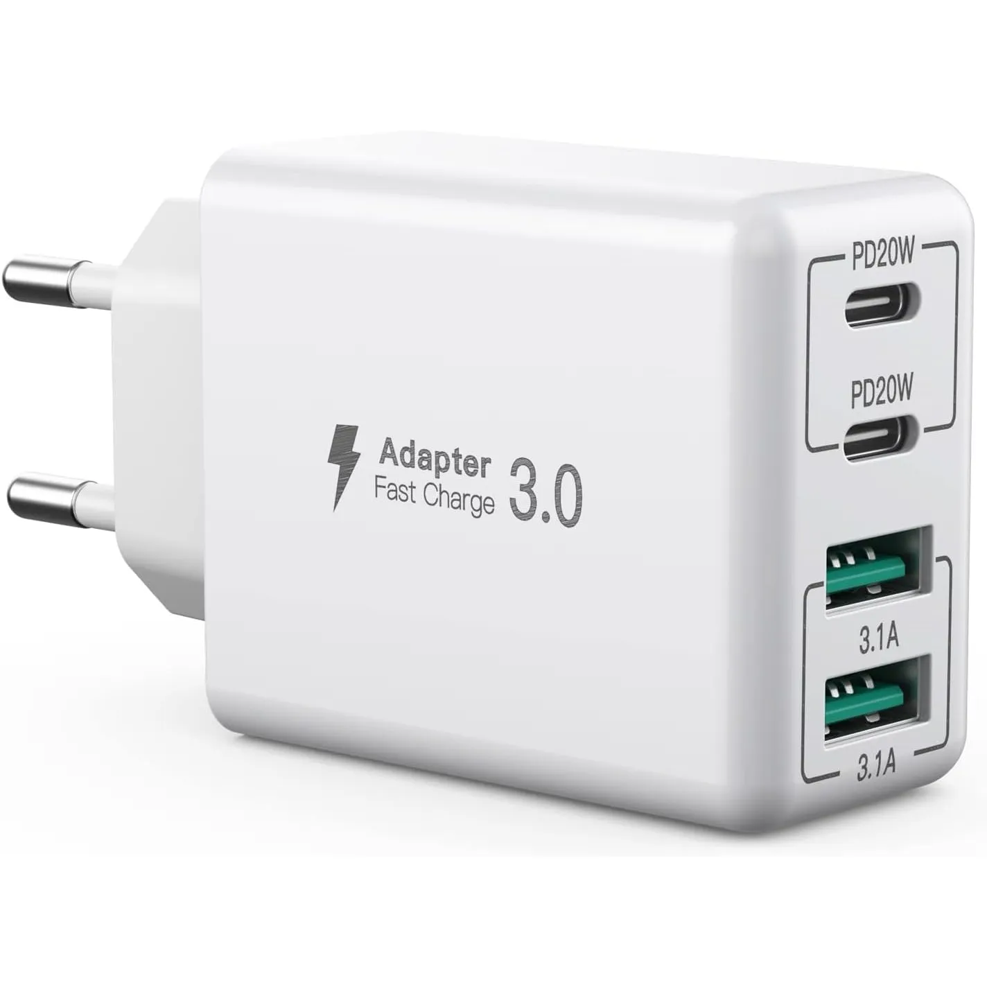 USB C Ladegerät, 40W 4 Ports USB C Ladegerät Block, Schnellladeblock Dual Port PD3.0+QC Wandstecker Multiport USB Netzt…