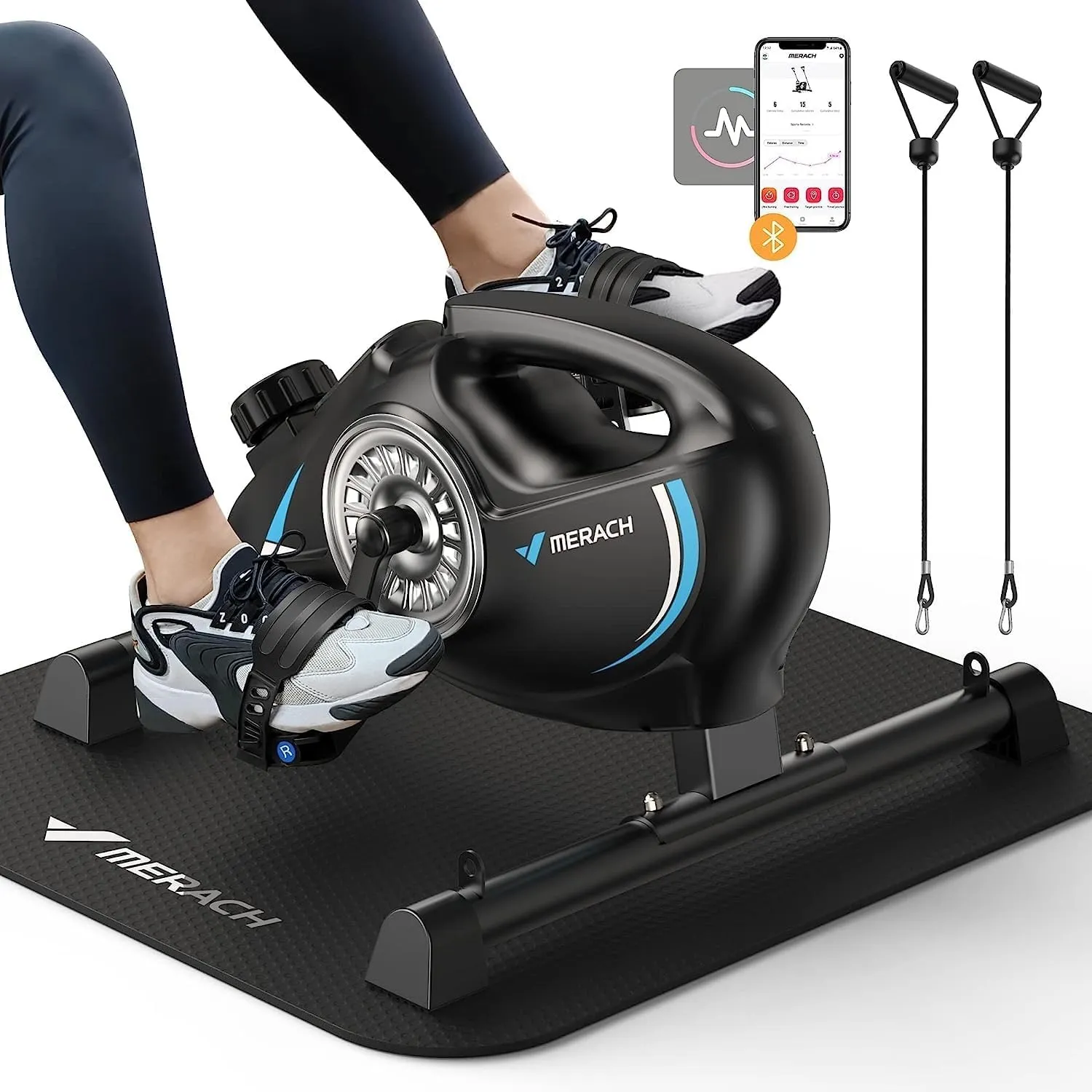 MERACH Pedaltrainer,Beintrainer für Zuhause, Mini Heimtrainer für Senioren | 2 Widerstandsbändern und Rutschfester Matt…