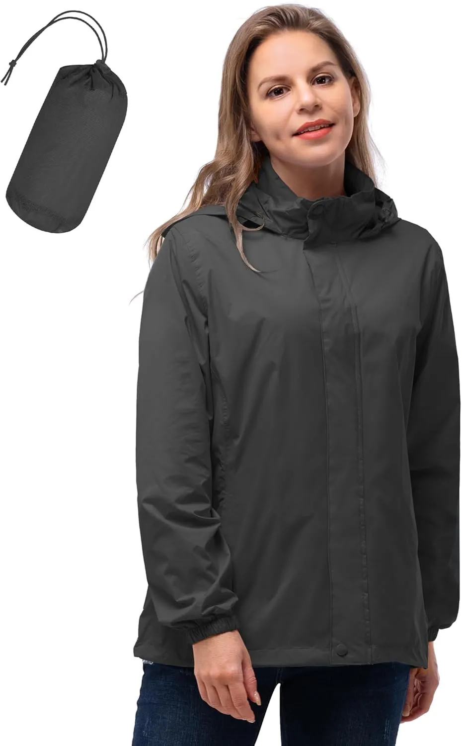 33,000ft Damen Wasserdichte Faltbar Regenjacke mit Kapuze, Leicht Atmungsaktive Windbreaker Jacke, Fahrradjacke für Fra…