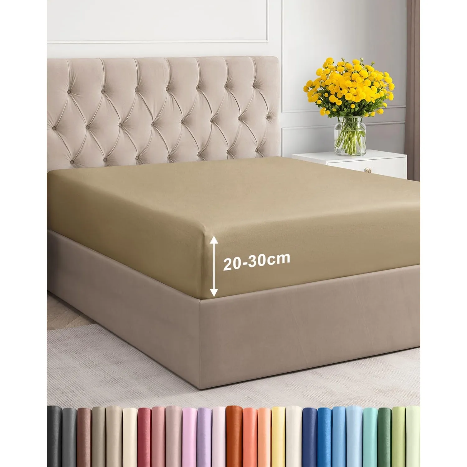 Spannbettlaken 90x200 - Mikrofaser Spannbetttuch 30cm (12") tief - Beige | Spannbetttuch, Boxspringbett, Weich, Knitter…