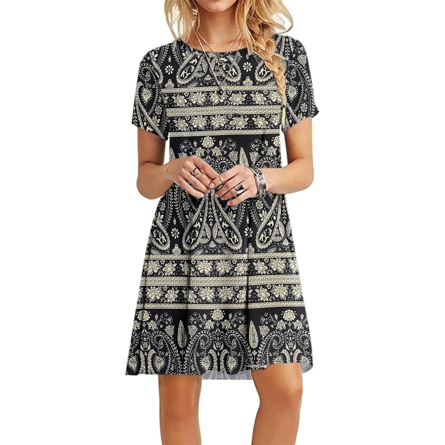 MOLERANI Damen Sommerkleider Casual T-Shirt Kurzarm Strandkleid Loose Swing Damenkleid