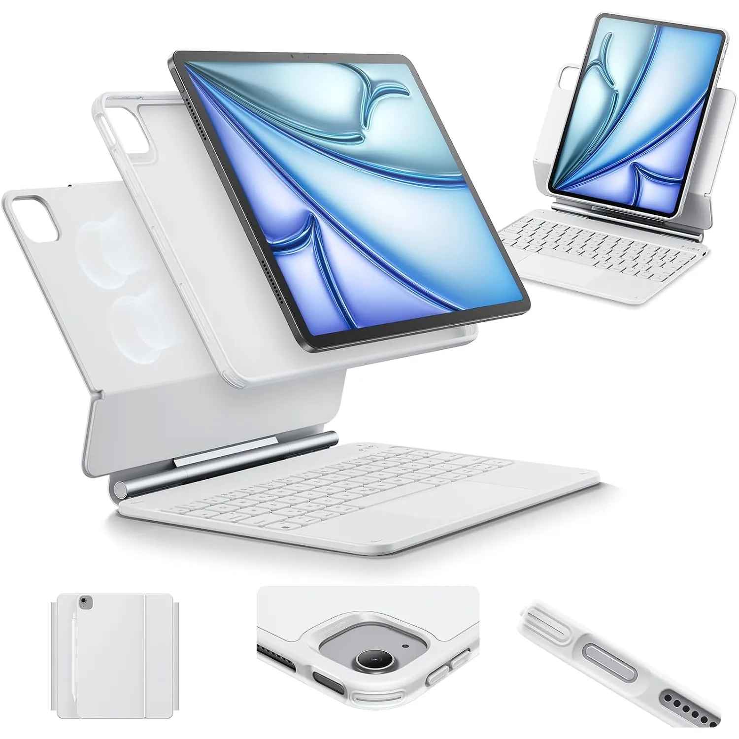 ESR Hülle mit Keyboard, Tastatur für iPad Air 11 Zoll(M3/M2, 2025/2024), Pro 11/Air 6/5/4, Magnetischer Ständer, Federn…