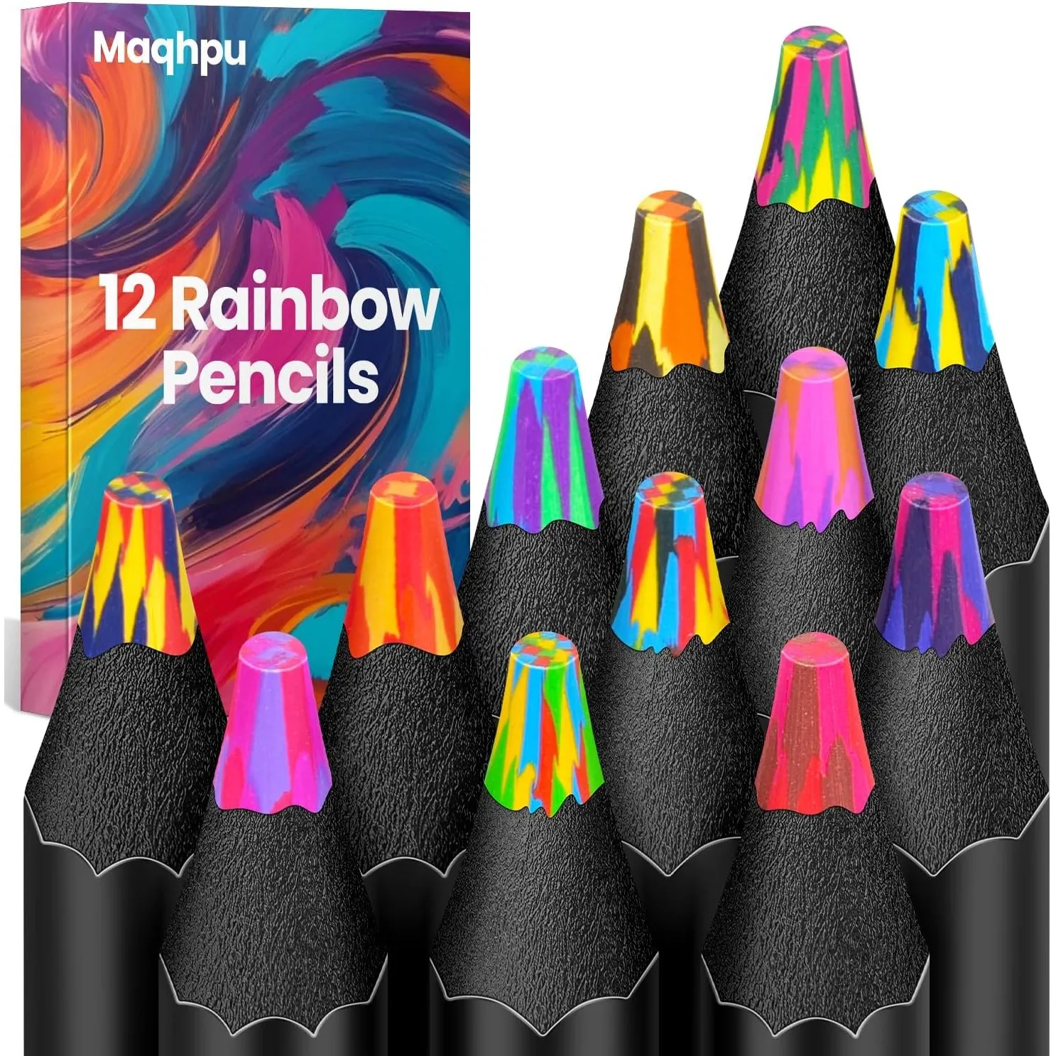 Maqhpu 12 Regenbogen-Buntstifte, Kunstbedarf für Kinder & Erwachsene | Mitgebsel Kindergeburtstag, Buntstifte Stifte fü…