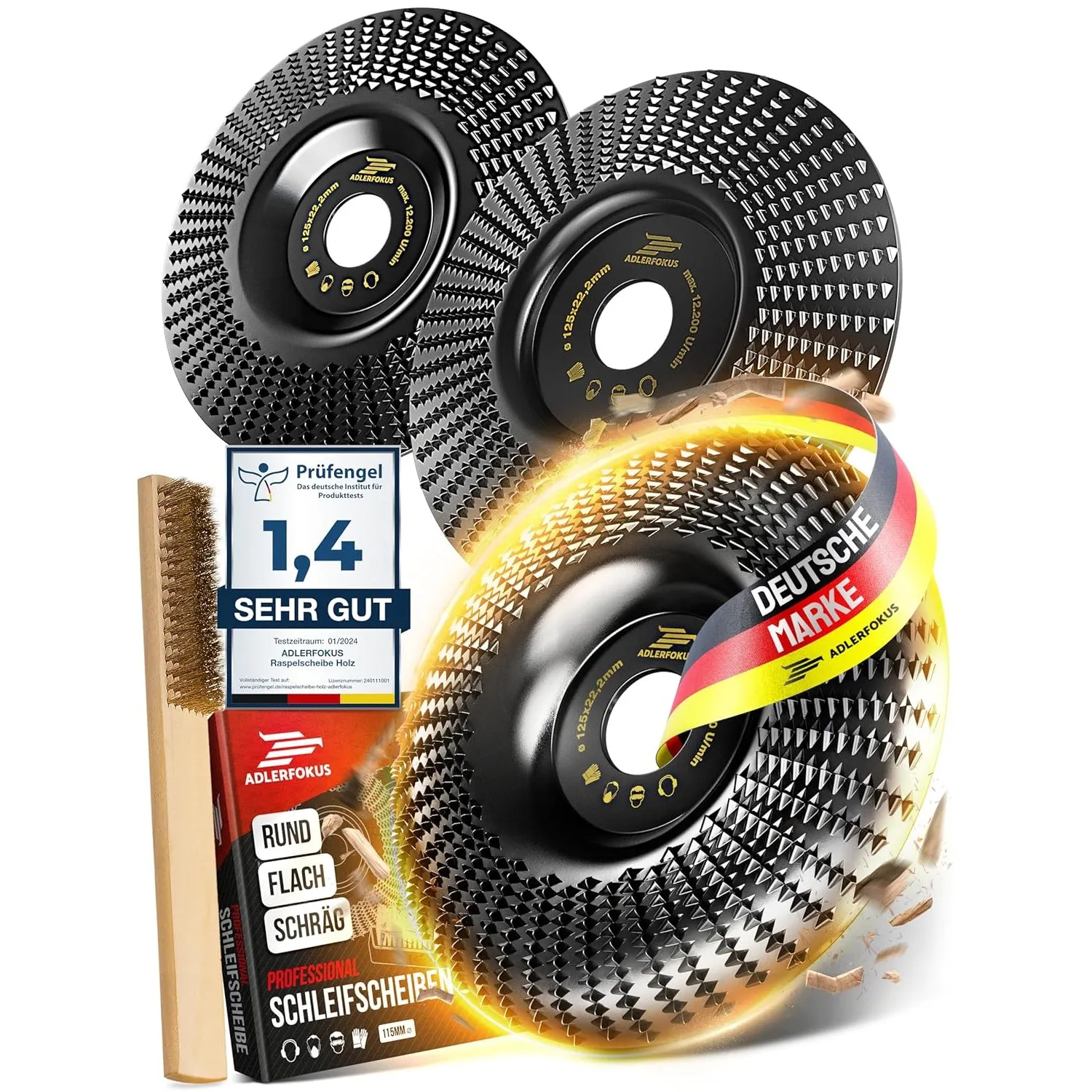 Adlerfokus Holz Schleifscheibe 125mm Set Winkelschleifer [EXTRA SCHARF] Flexscheibe für Holz - Wurzelfräse - Lackfräse …