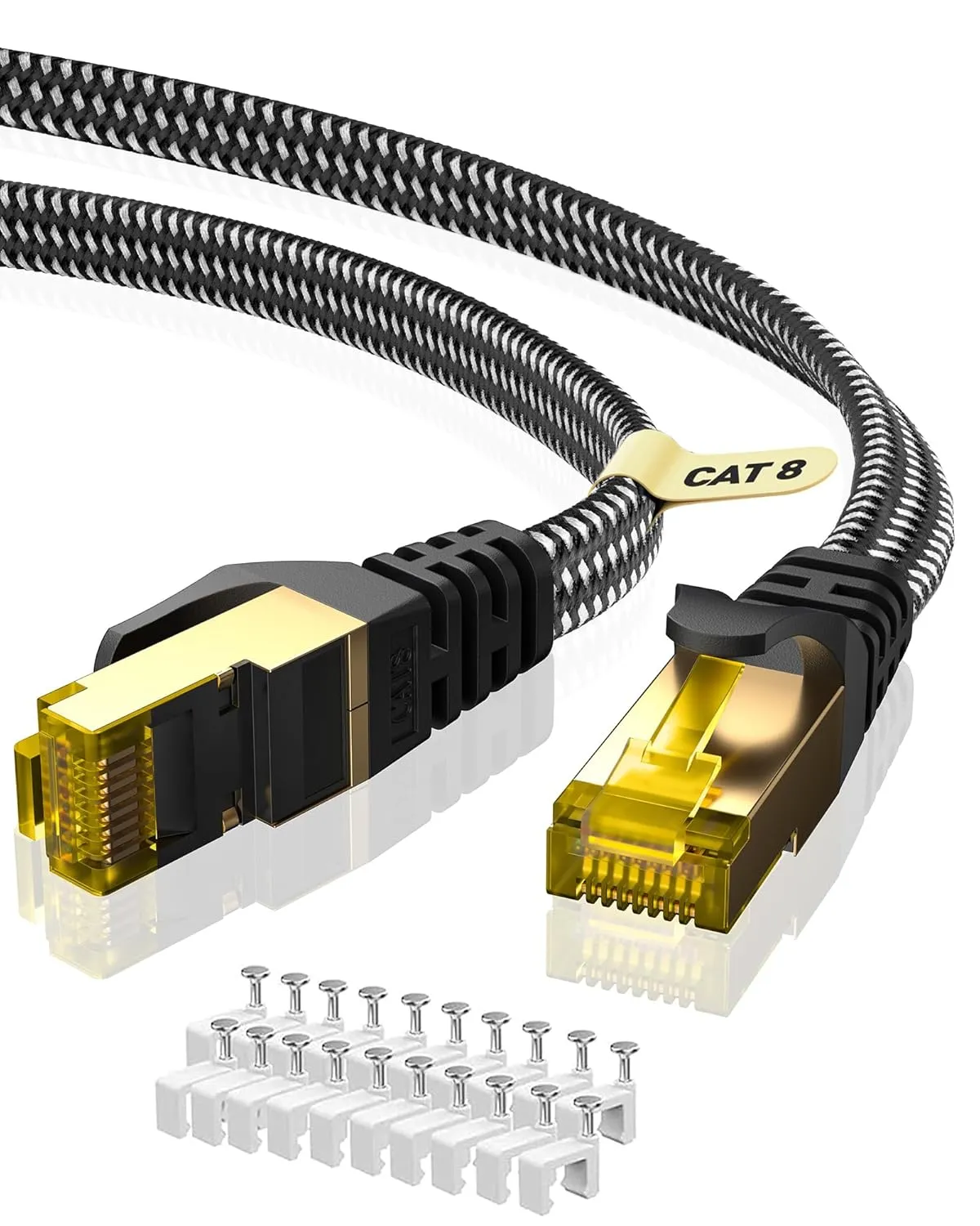 ARISKEEN Cat 8 Ethernet Kabel 8M, Cat8 Geflochten Flach Hochgeschwindigkeit (40Gbps 2000Mhz/s) Gigabit Rj45 STP Geschir…