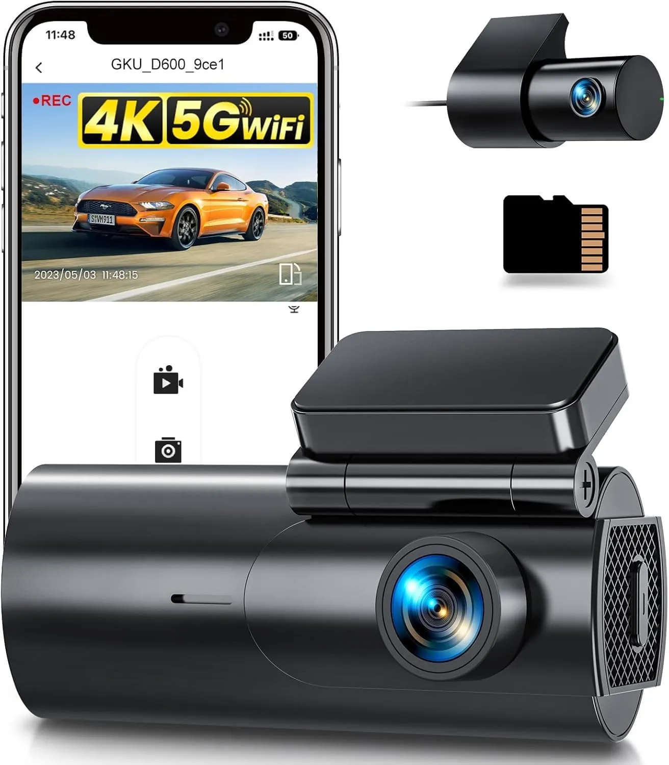 GKU 4K Dashcam Auto Vorne Hinten, 5GHz WiFi Dashcam mit 64GB SD Karte, Auto Kamera mit Parküberwachung, Super Nachtsich…