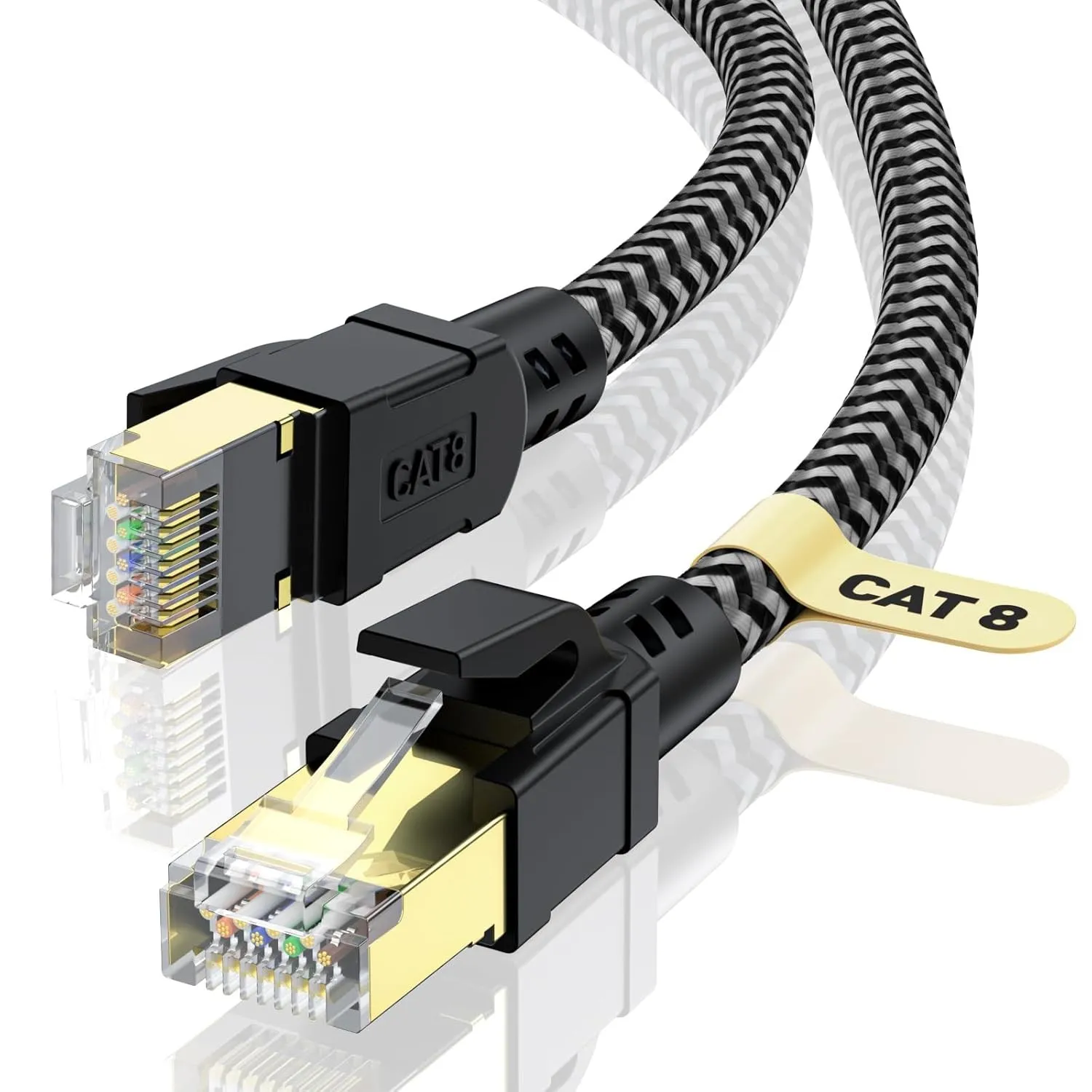Cat 8 Ethernet Kabel 12M, 40Gbps Netzwerkkabel Hochgeschwindigkeits 2000MHz Ethernet Kabel, Gigabit RJ45 Nylon Geflocht…