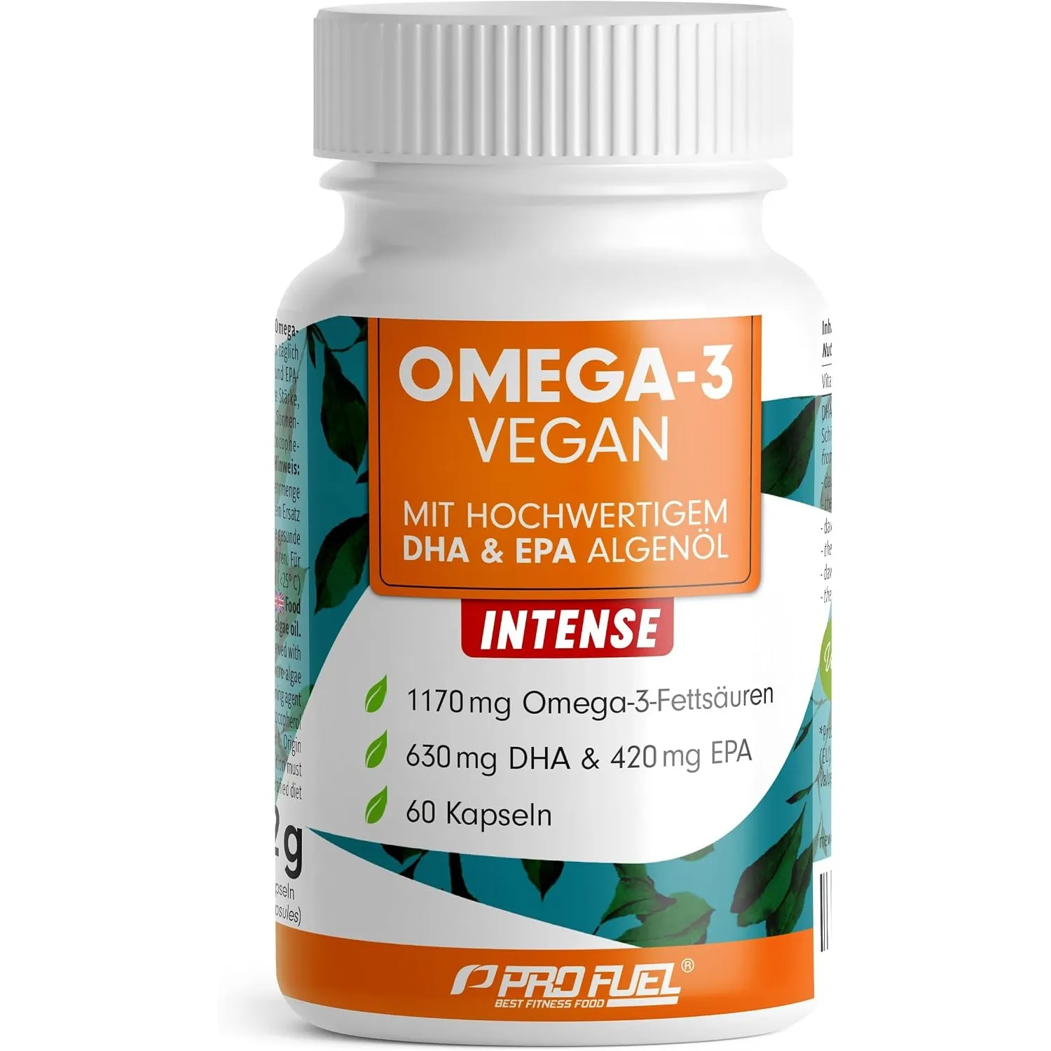 Omega-3 vegan INTENSE - 60 Kapseln - 2000 mg Algenöl pro Tag - mit 630 mg DHA + 420 mg EPA - vegane Omega-3 Algenöl Kap…