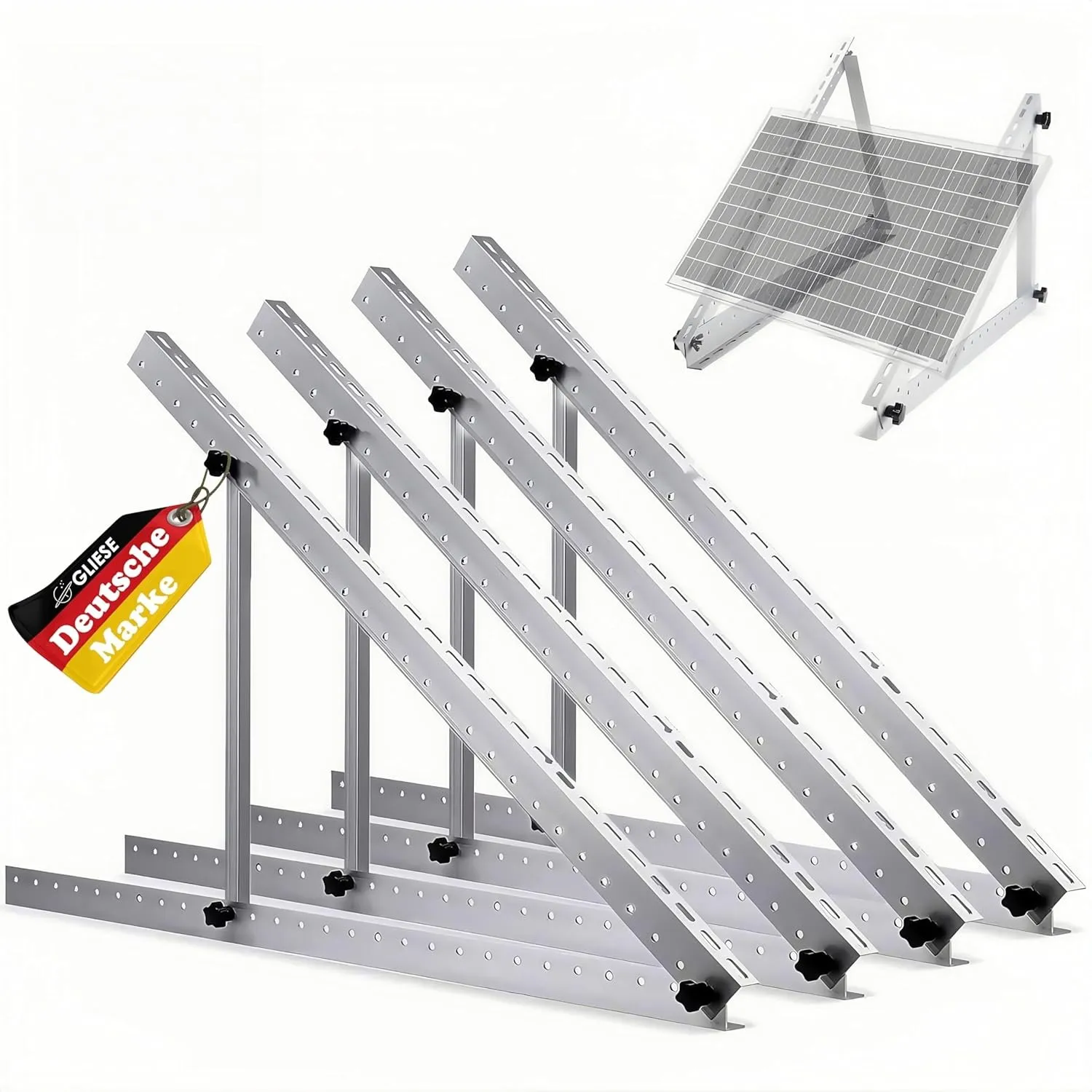 GLIESE® Solarmodul Halterung 114 cm 2 Sets | Balkonkraftwerk Solarpanel Halterung aus Aluminium | Solarmodul Montageset…