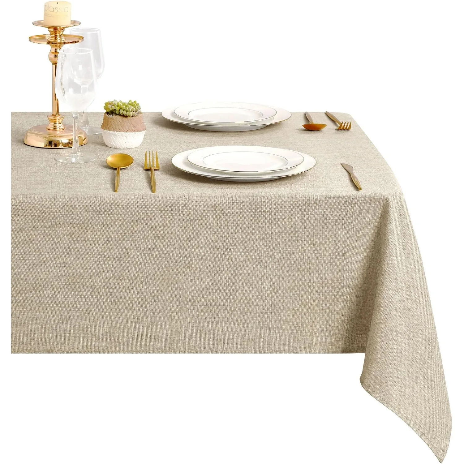 DWCN Leinen Beige Tischdecke 135x135cm Abwaschbar Outdoor Wetterfest Stoff
