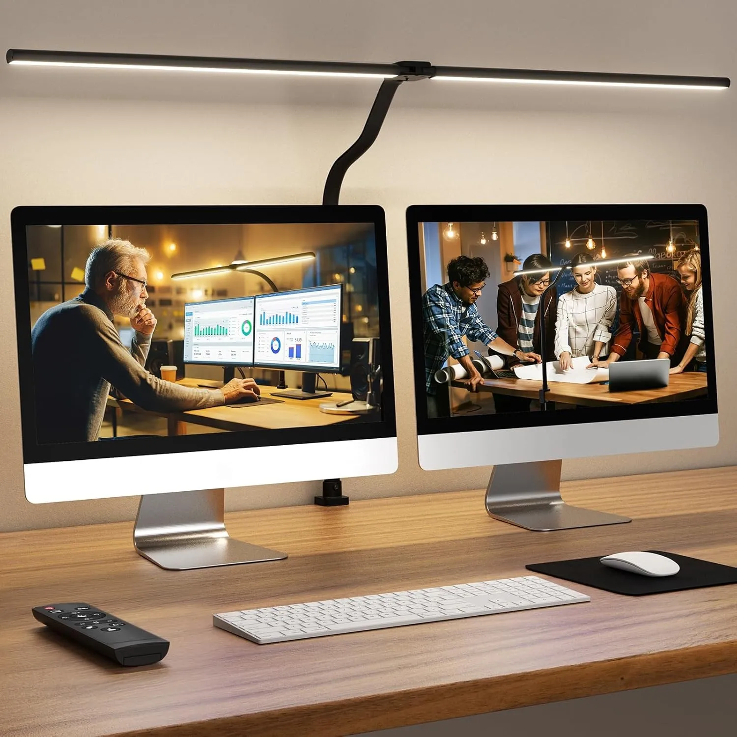 Doppelkopf Schreibtischlampe LED Dimmbar, 24W 80CM Klemmbar Tageslichtlampe Schreibtisch Lampe, Schwanenhals Büro Tisch…