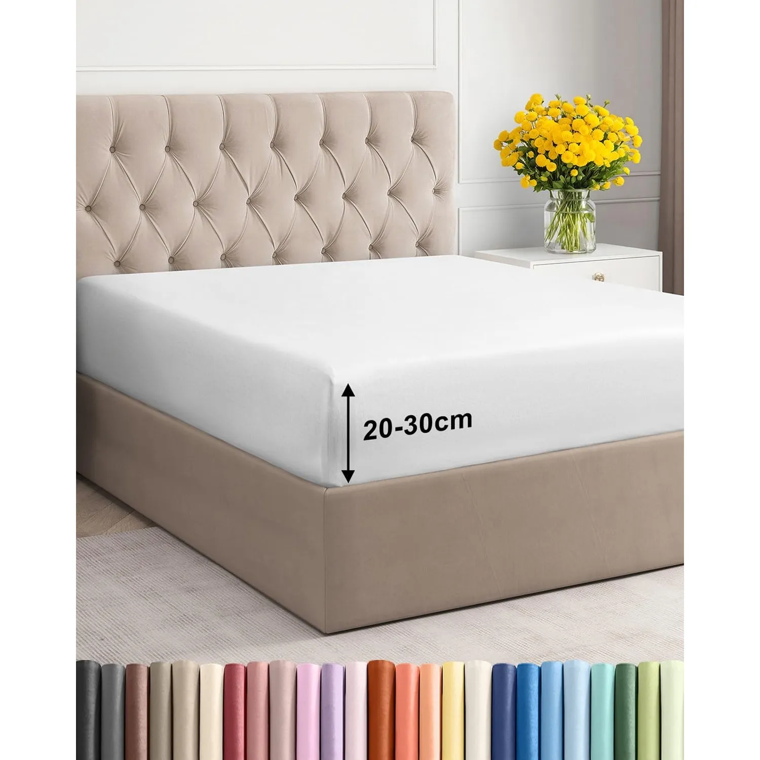 Spannbettlaken 180x200 - Mikrofaser Spannbetttuch 30cm (12") tief - Weiß | Spannbetttuch, Boxspringbett, Weich, Knitter…