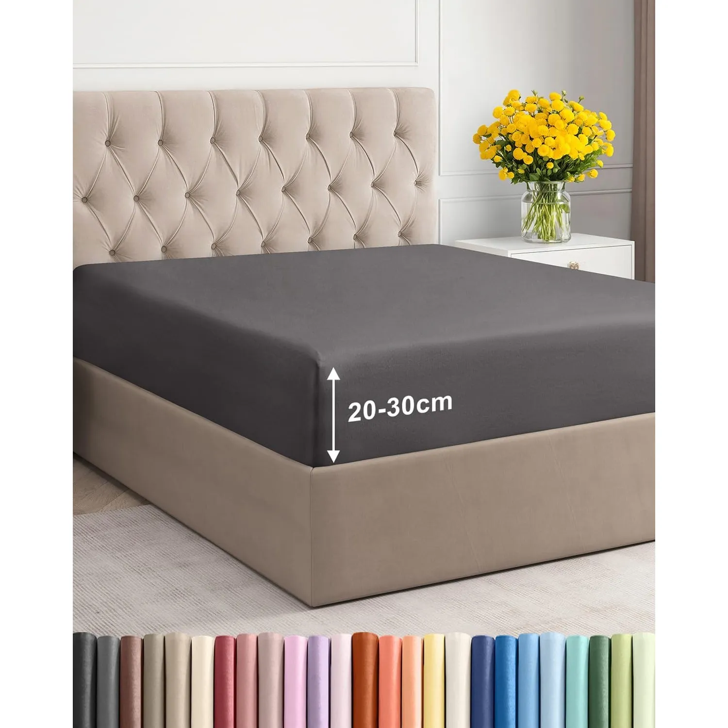 Spannbettlaken 180x200 - Mikrofaser Spannbetttuch 30cm (12") - Dunkelgrau