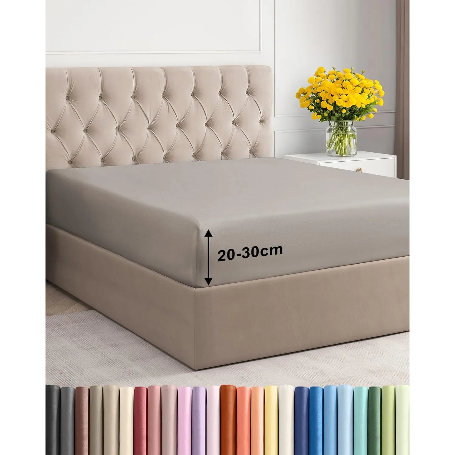 Spannbettlaken 180x200 - Mikrofaser Spannbetttuch 30cm (12") - Hellgrau | Spannbetttuch, Boxspringbett, Weich, Knitterf…
