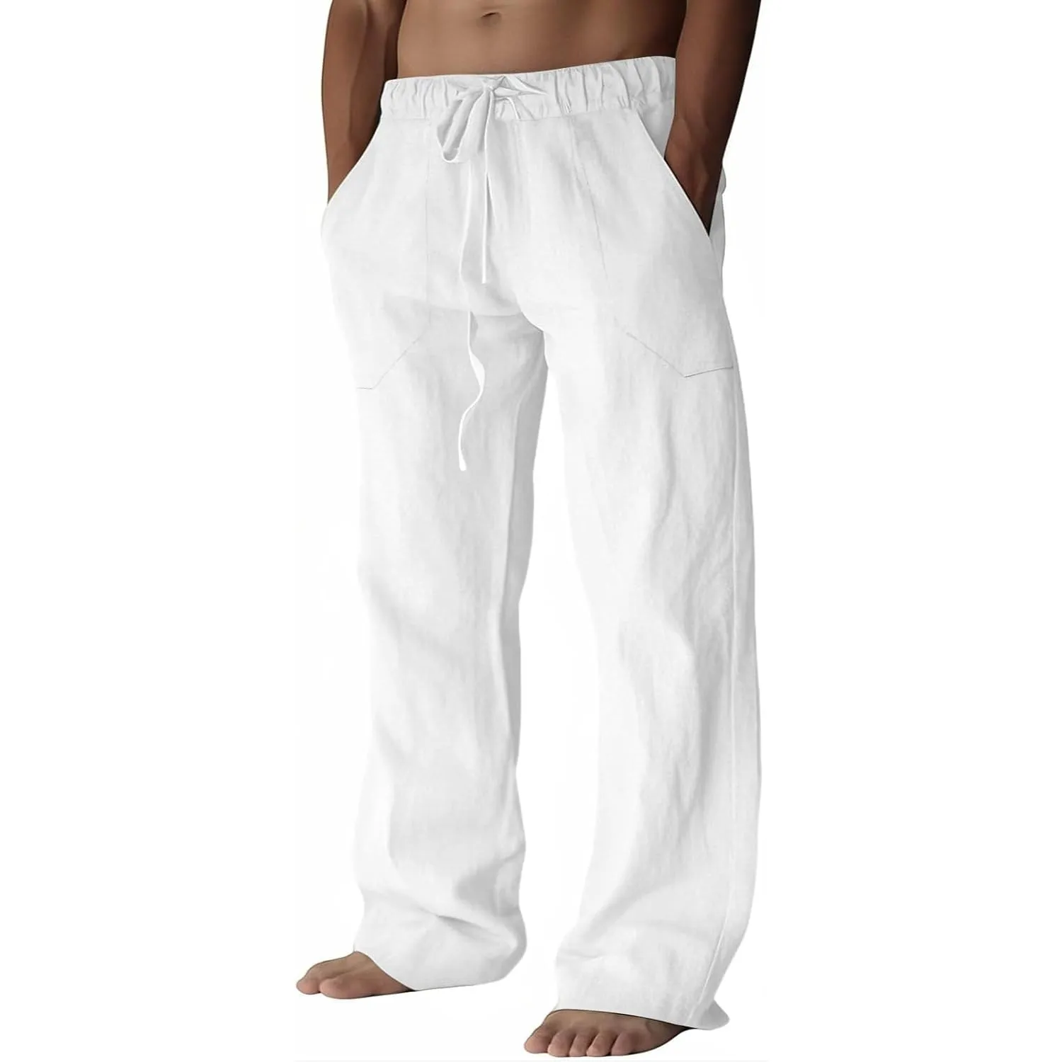 Puimentiua Leinenhose Herren,Lang Leichte Sommerhose,Sommer Leinen Hosen,Loose Fit Baumwollehosen mit Tunnelzug und Tas…