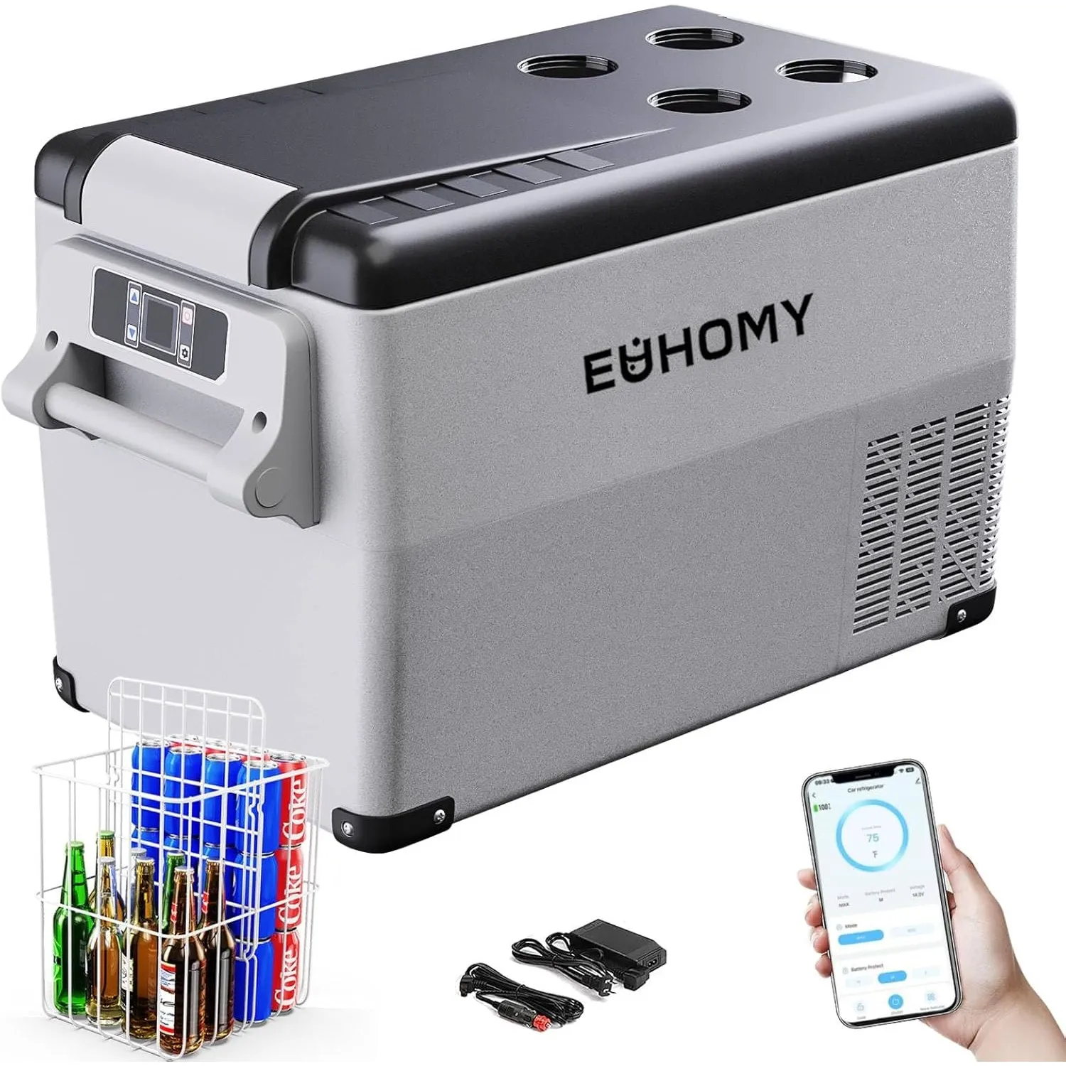 EUHOMY 30,6L Kompressor Kühlbox 12V/24V DC - Kühl-Gefrier-Kombi (-20℃~20℃) mit App & LCD-Display | Tragbarer Campingküh…