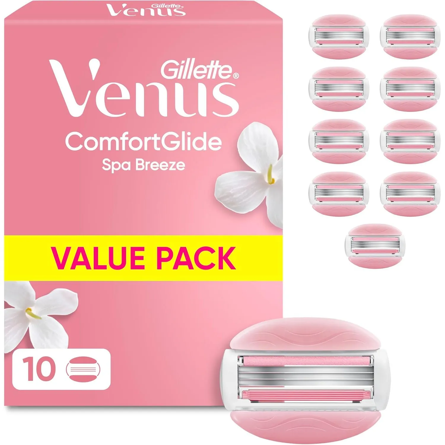 Gillette Venus Comfortglide Spa Breeze, 10 Original Rasierklingen, Rosa