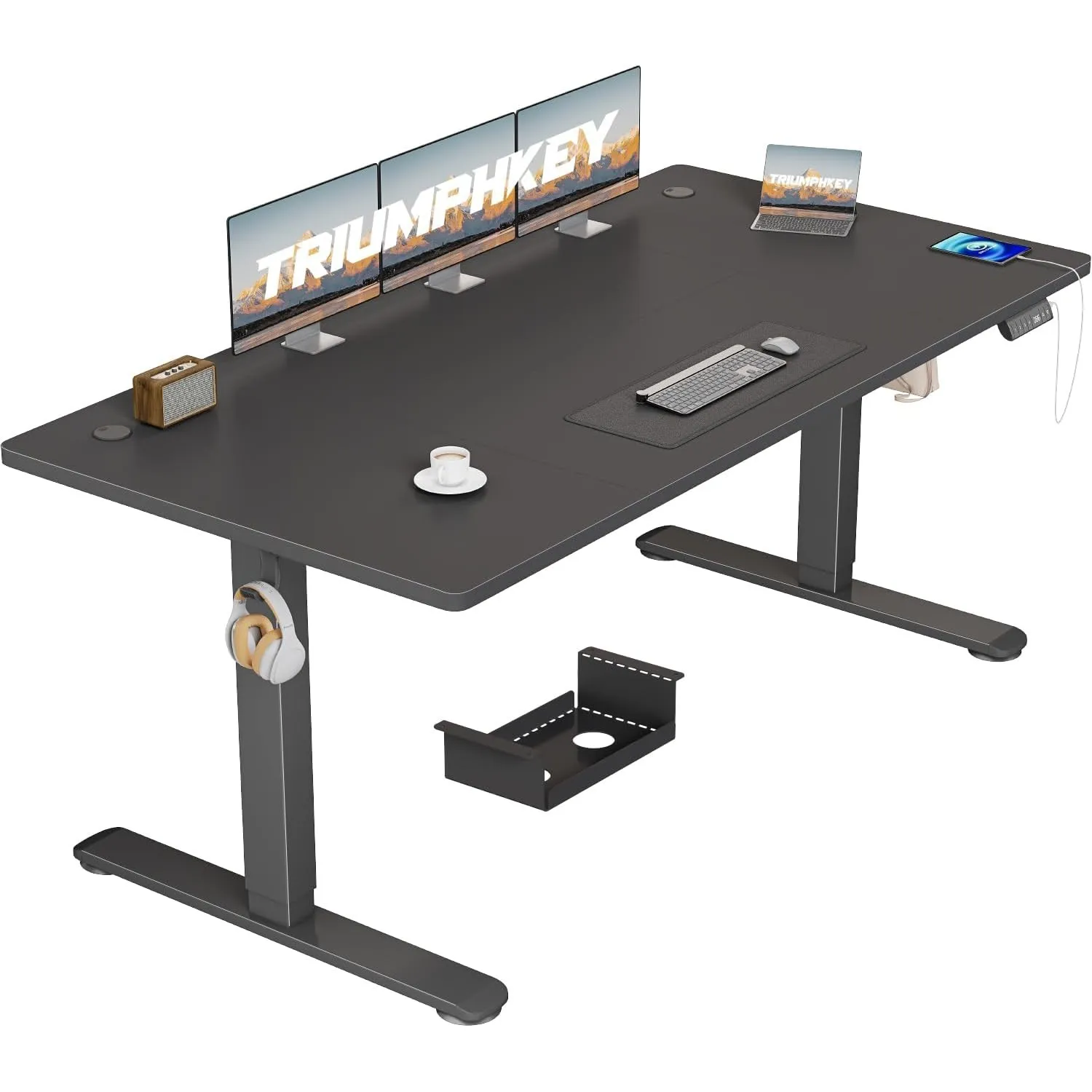TRIUMPHKEY Höhenverstellbarer Schreibtisch 160x80, 18mm Tischplatte & USB-A