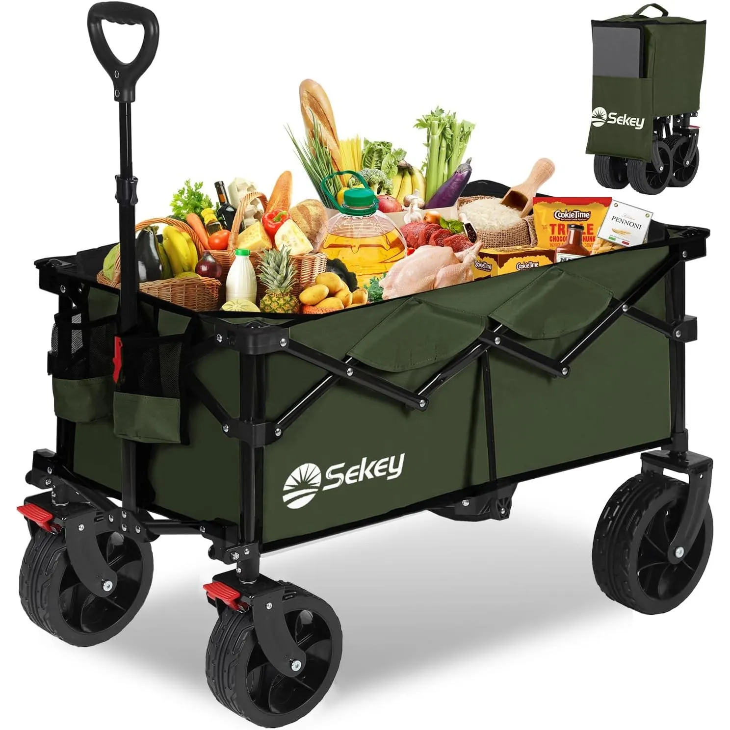 Sekey XXL Bollerwagen Faltbar mit Bremsen 150L 150KG, Breite Reifen Alle Gelände, Patentiert Zusammenfaltbar aus 4 Rich…