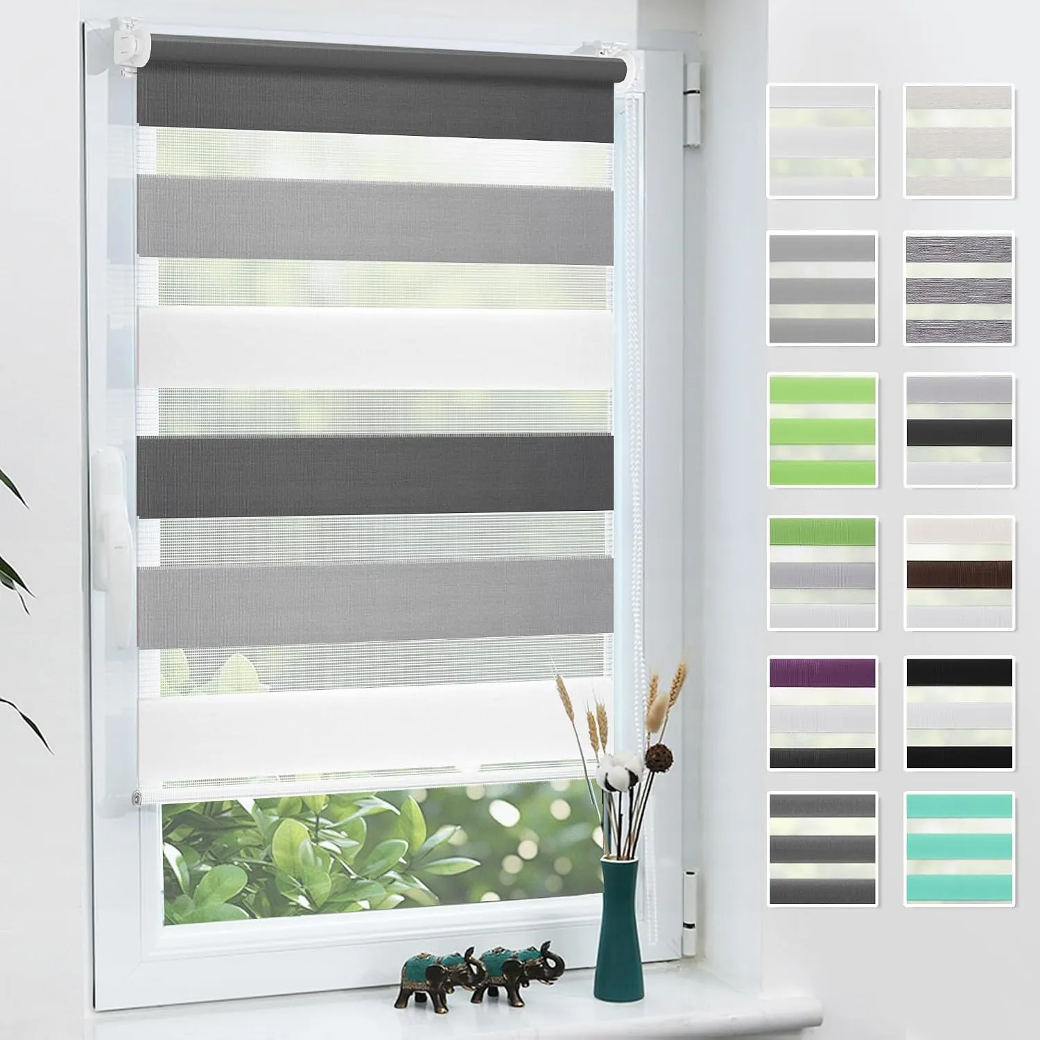 Grandekor Doppelrollo Klemmfix ohne Bohren 75x110cm Stoffbreite 75cm Weiß-Grau-Anthrazit Fenster Rollos für innen Klemm…