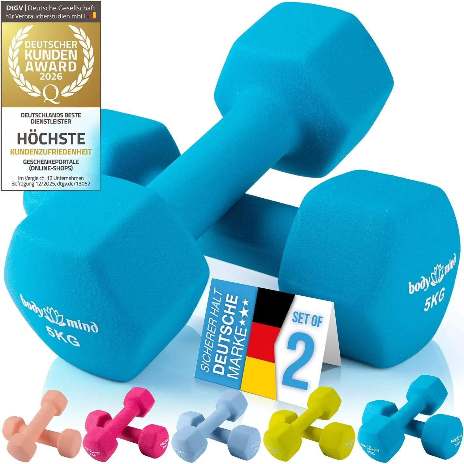 Body & Mind® Rutschfeste Neopren Kurzhanteln - Fitness Hantelset Damen