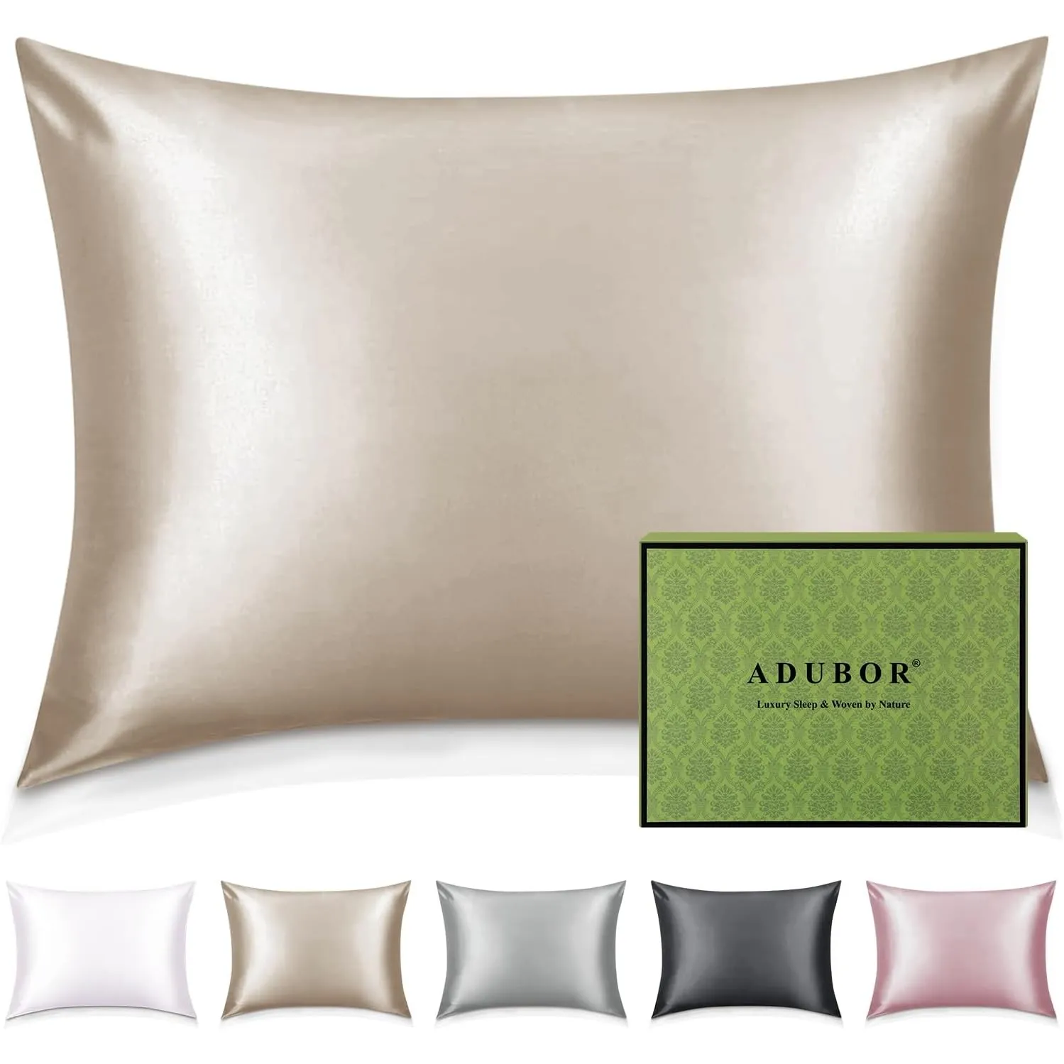 Adubor 100% Seidenkissenbezug 40x60cm für Haar und Haut, mit verstecktem Reißverschluss, beide Seiten, 22 Momme Seide, …