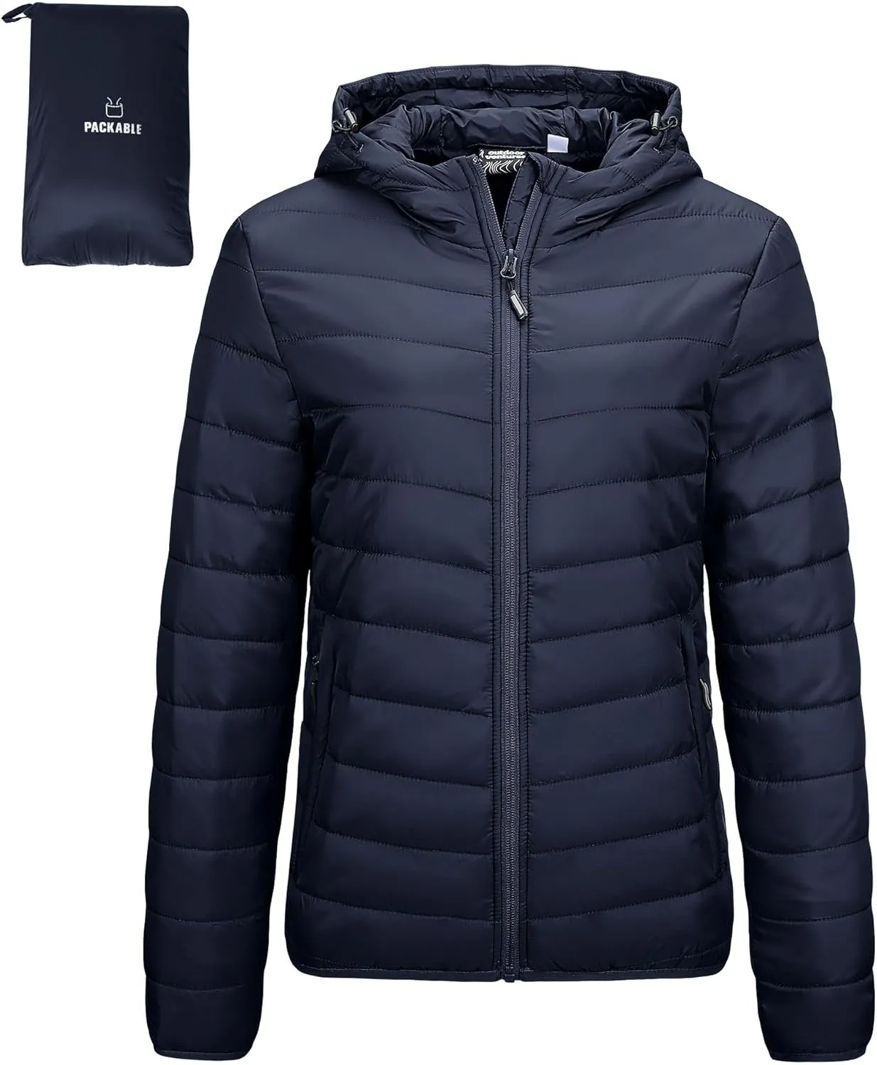 Outdoor Ventures Damen Steppjacke Leichte Packbare Übergangsjacke Warme Winterjacke mit Kapuze für Frauen Gefüttert Puf…