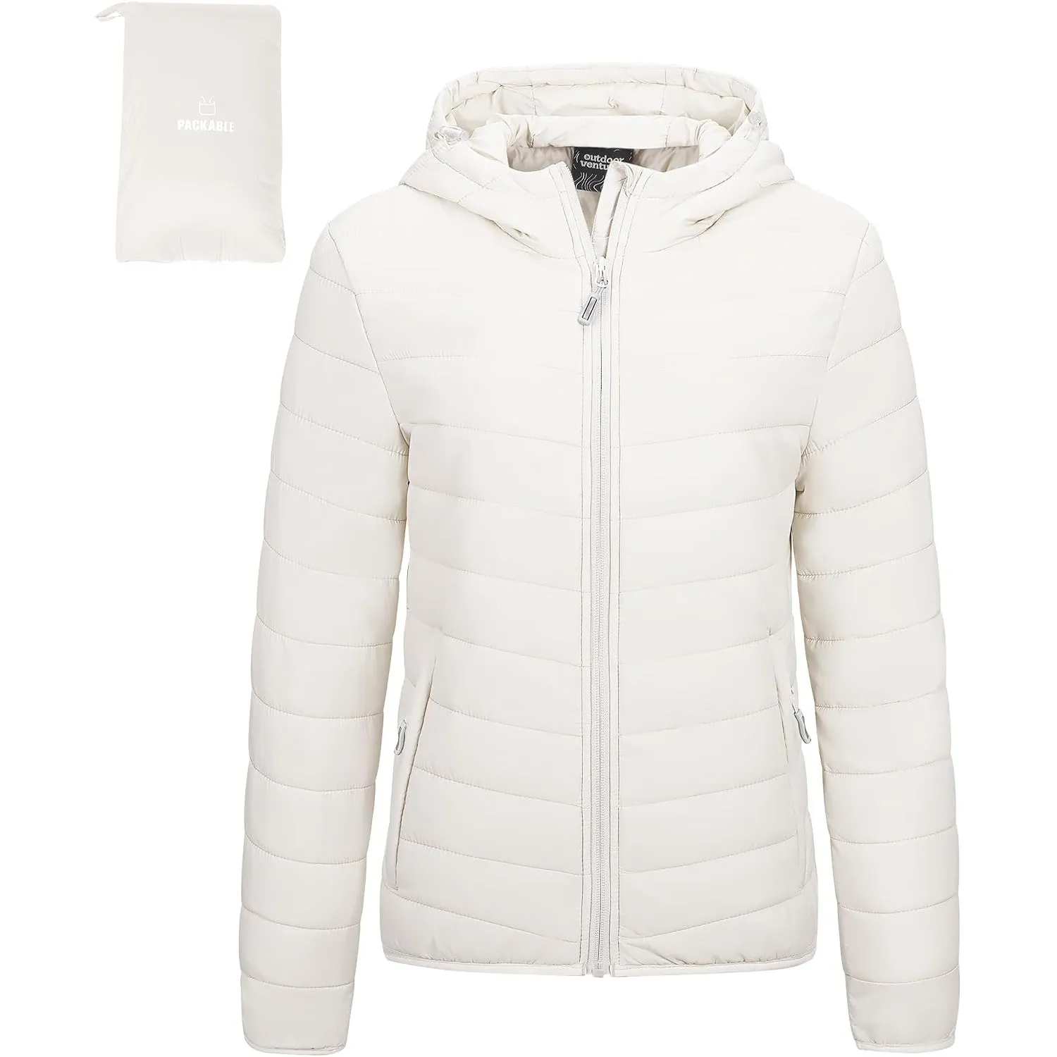 Outdoor Ventures Damen Steppjacke mit Kapuze Packbare Warme Pufferjacke