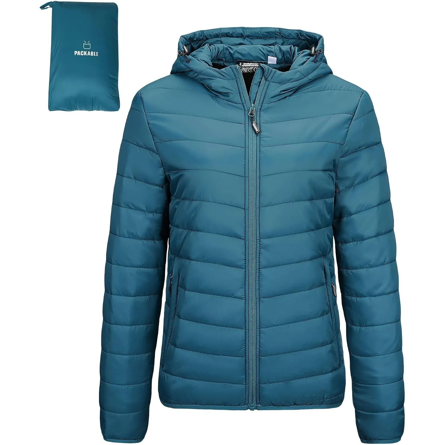 Outdoor Ventures Damen Steppjacke mit Kapuze Packbare Warme Pufferjacke