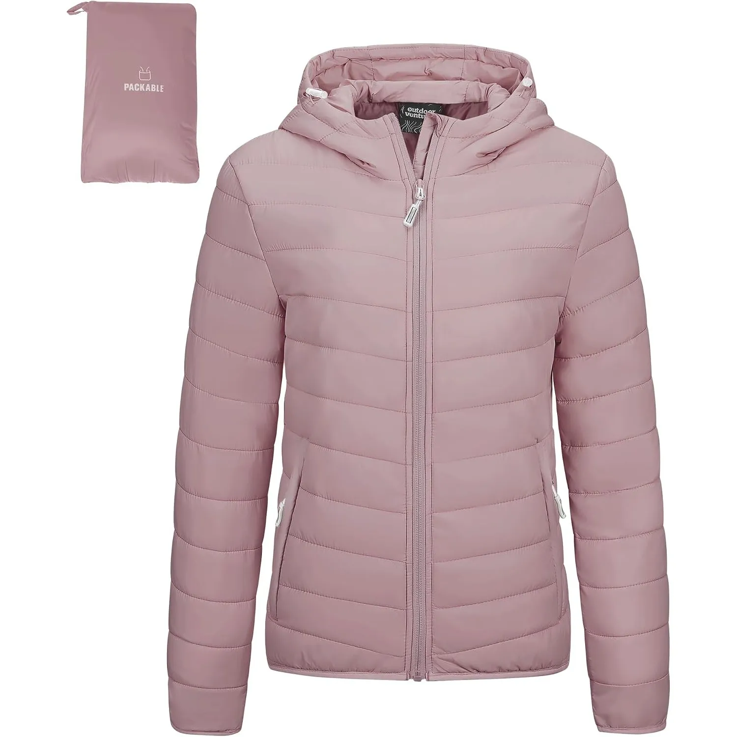 Outdoor Ventures Damen Steppjacke mit Kapuze Packbare Warme Pufferjacke