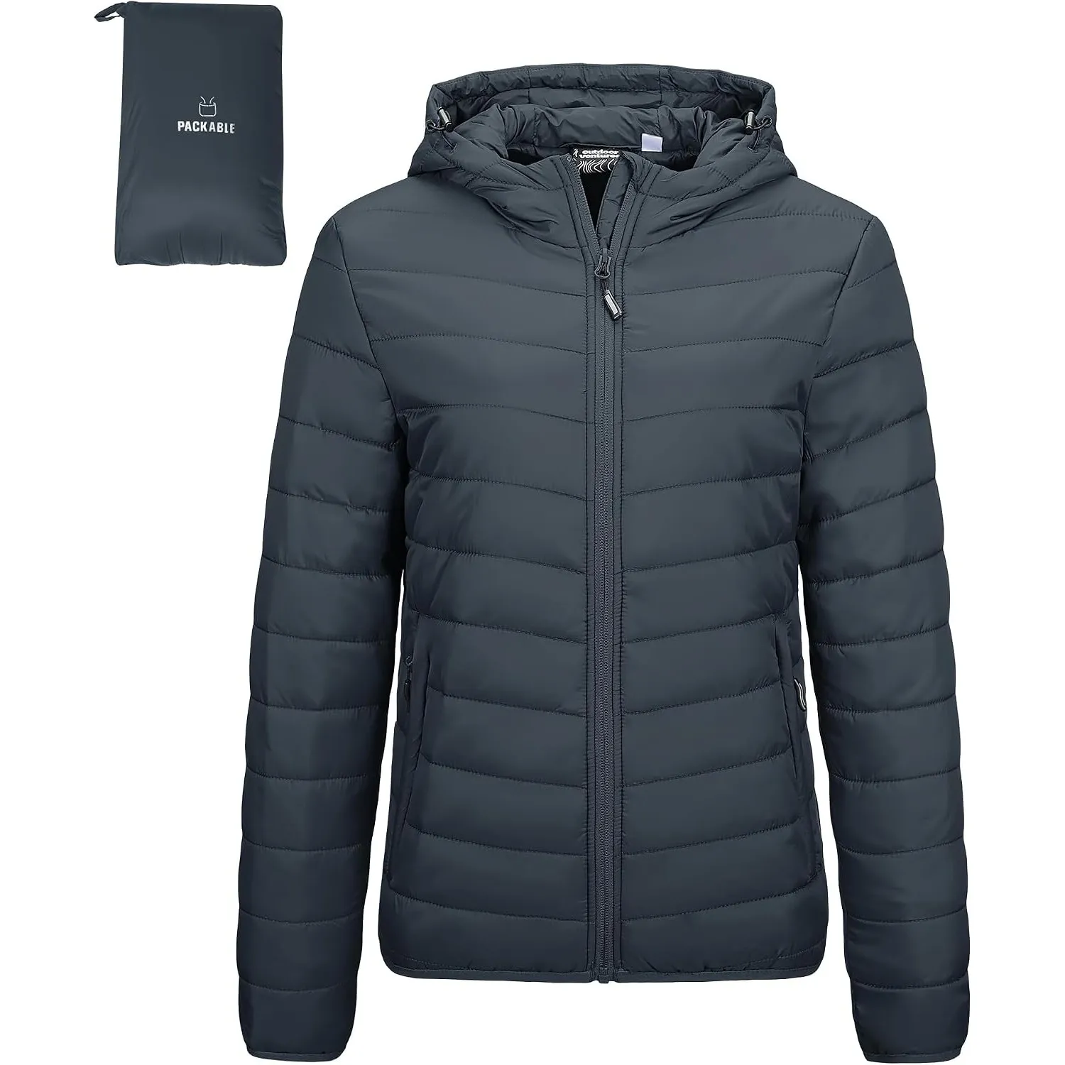 Outdoor Ventures Damen Steppjacke mit Kapuze Packbare Warme Pufferjacke
